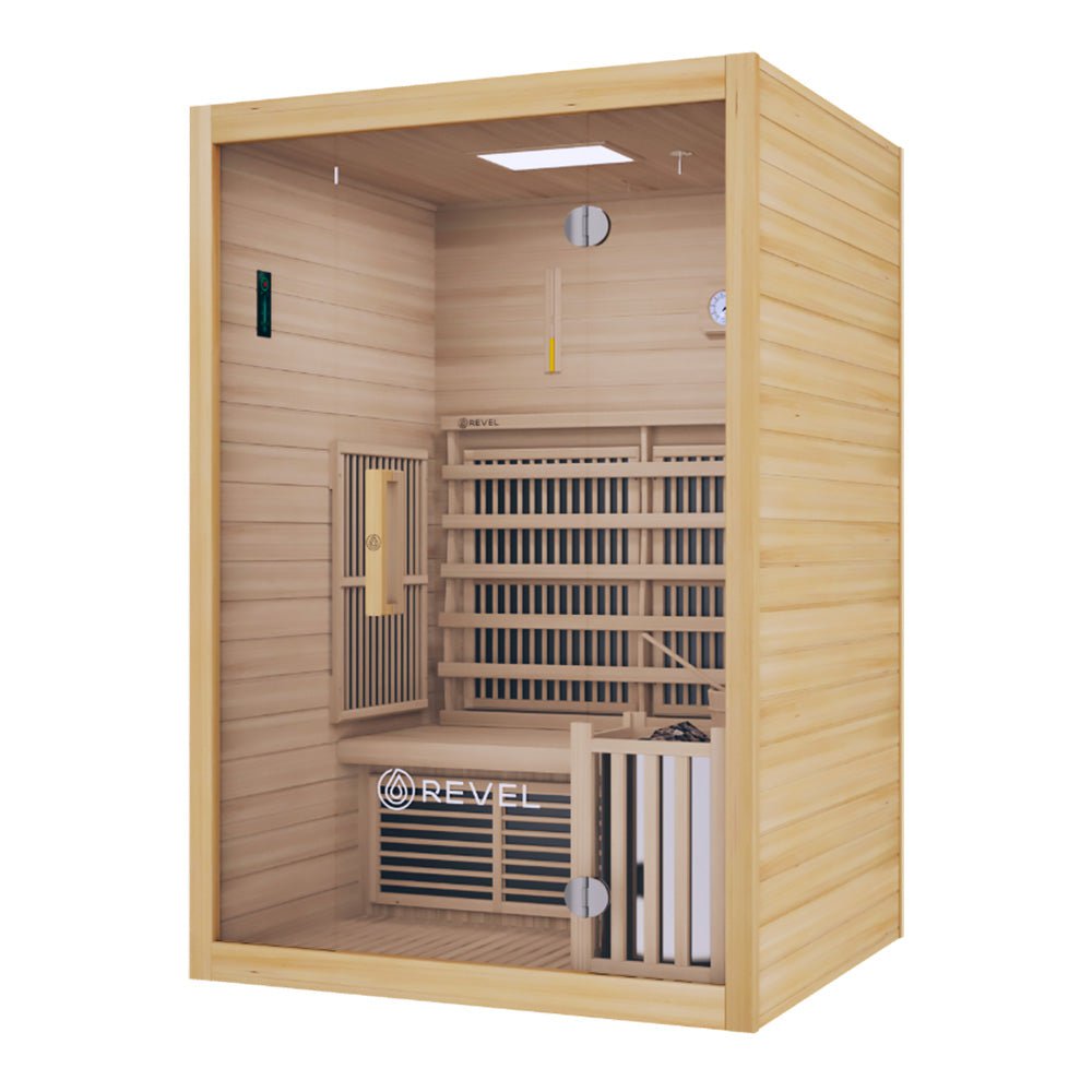 Revel Recovery NordicWave 2 Person Hybrid Infrared & Traditional Sauna for Home Relaxation and Detox - Perfect for Home Spa, Wellness Retreat & Muscle Recovery