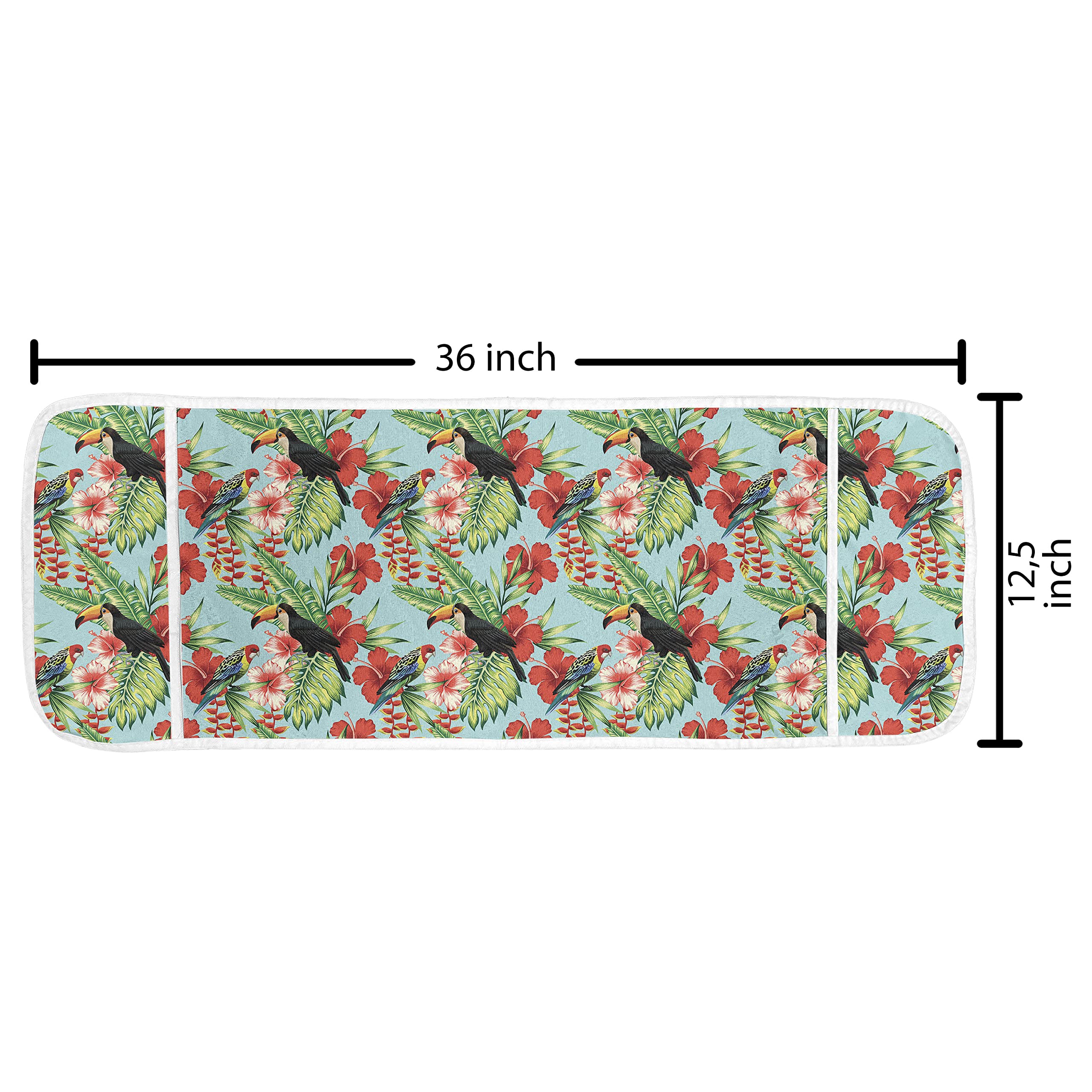 Ambesonne Exotic Microwave Cover - Tropical Hibiscus Flowers, Leaves with Parrot & Toucan Design - Waterproof Kitchen Organizer with Pockets - 36