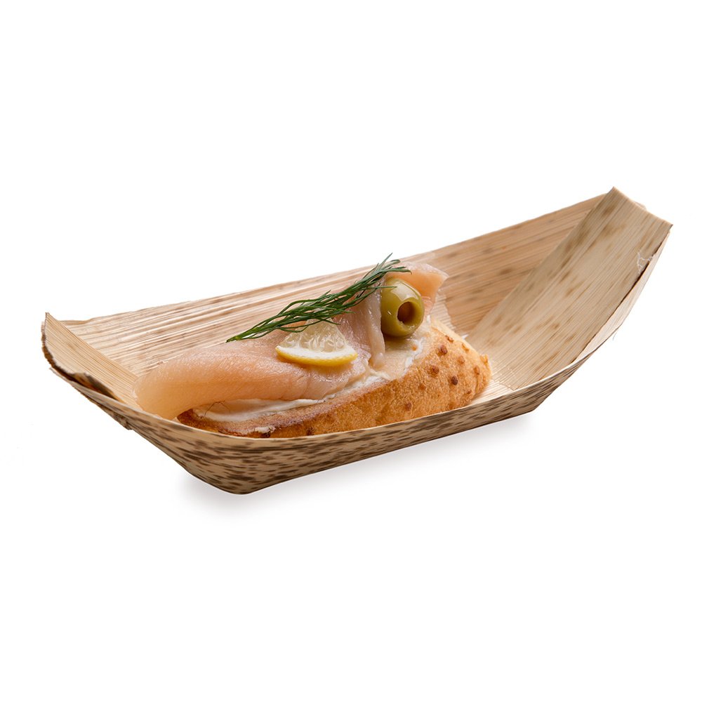 200-Pack 8.5 x 4 Inch Bamboo Food Boats - Durable Large Bamboo Serving Trays for Catering, Weddings, Banquets & Parties | Eco-Friendly Appetizer Dishes for Events, Buffets & Restaurant Presentation