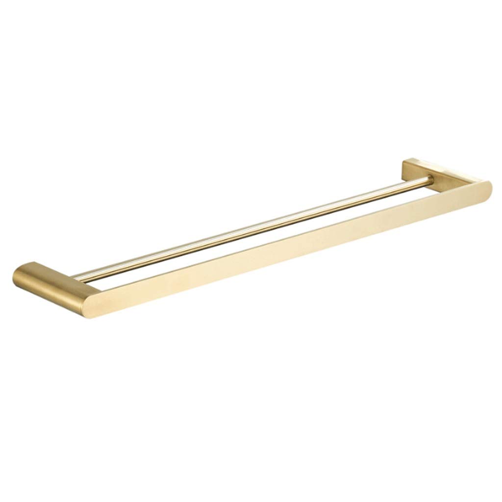 Fevilady Stainless Steel Double Towel Rack with Hooks - Gold Bathroom & Kitchen Towel Holder for Hand, Dish, and Bath Towels - Space Saving Storage Solution for Small Bathrooms, Kitchens, and Laundry Rooms