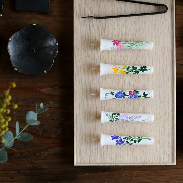 DAIYO Hand-Painted Rice Wax Candles - 12-Piece Set with Four Seasons Floral Design | Traditional Japanese Wa Rousoku Candles for Home Decor, Meditation & Gift Giving