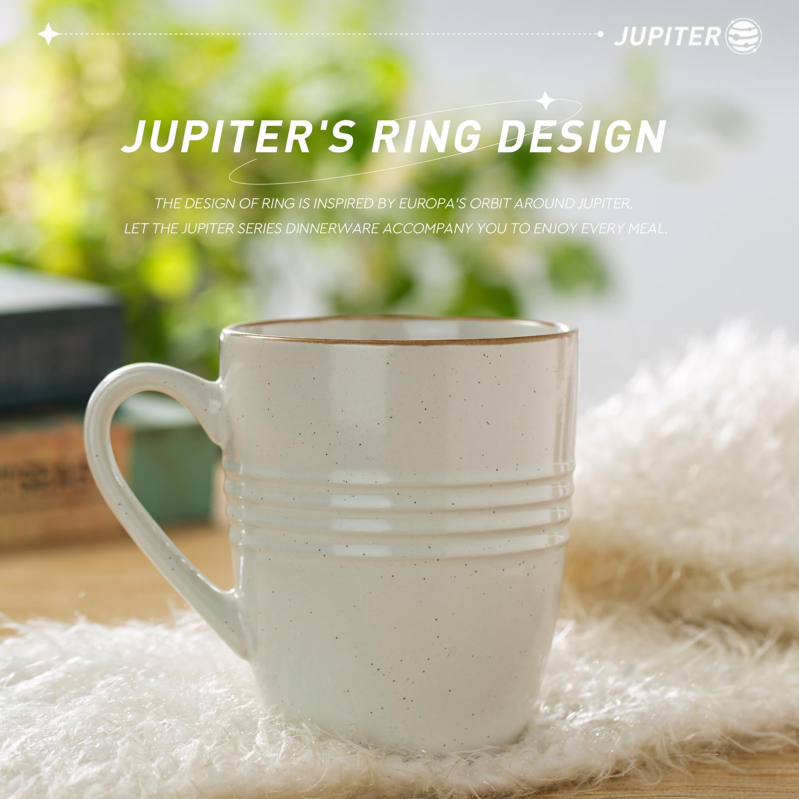 Famiware Jupiter Coffee Mugs Set of 4 - 14oz Ceramic Mugs, Microwave & Dishwasher Safe - White Coffee Cups with Handle for Coffee, Tea, Cocoa, Milk - Perfect for Home, Office, Restaurant & Gifts
