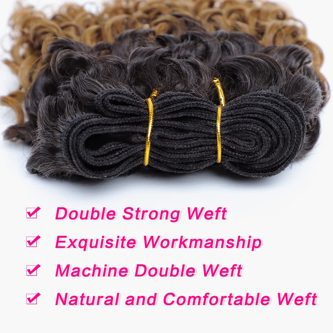 8 Inch Brazilian Virgin Human Hair Bundles - 4 Packs 1B/30# 12A Unprocessed Kinky Curly Weave Hair (55g/Bundle) for Natural Wet & Wavy Hairstyles - Perfect for Protective Styles, Weaves, Braids & Extensions