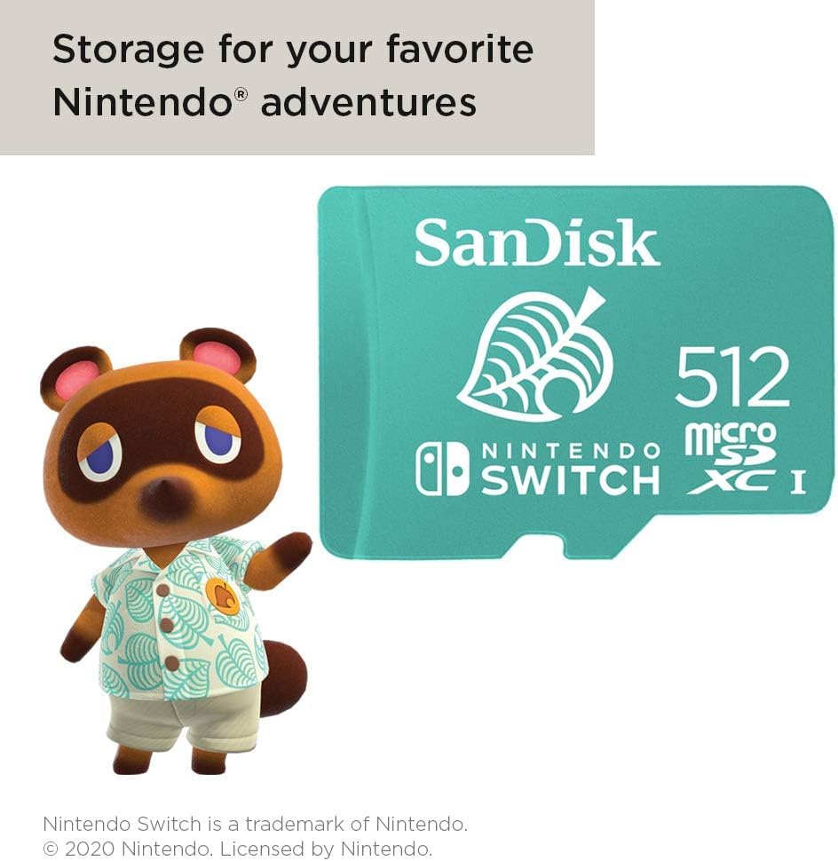 SanDisk 512GB microSDXC Card for Nintendo Switch - High Speed UHS-I, Class 10, A2 - SDSQXAO-512G-GNCZN (Green) - Perfect for Gaming, 4K Video & Photography Storage