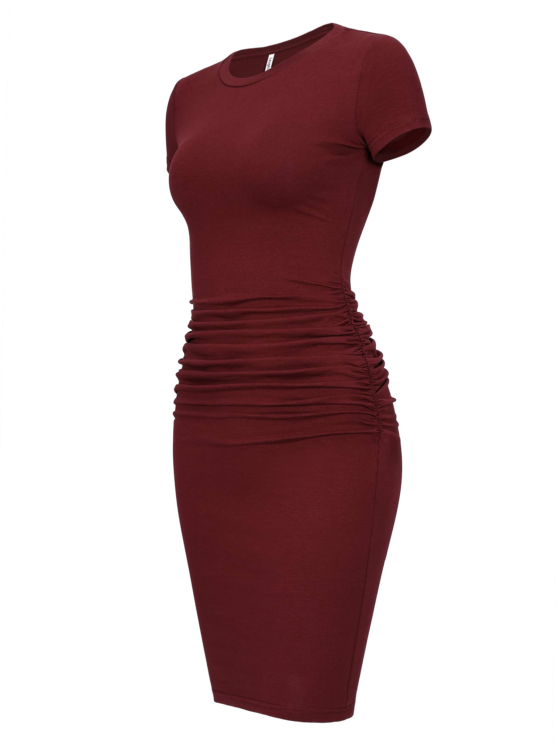 Laughido Women's Short Sleeve Ruched Bodycon Sundress - Knee Length T-Shirt Dress for Summer 2025 | Trendy Casual Outfit for Beach, Party & Daily Wear