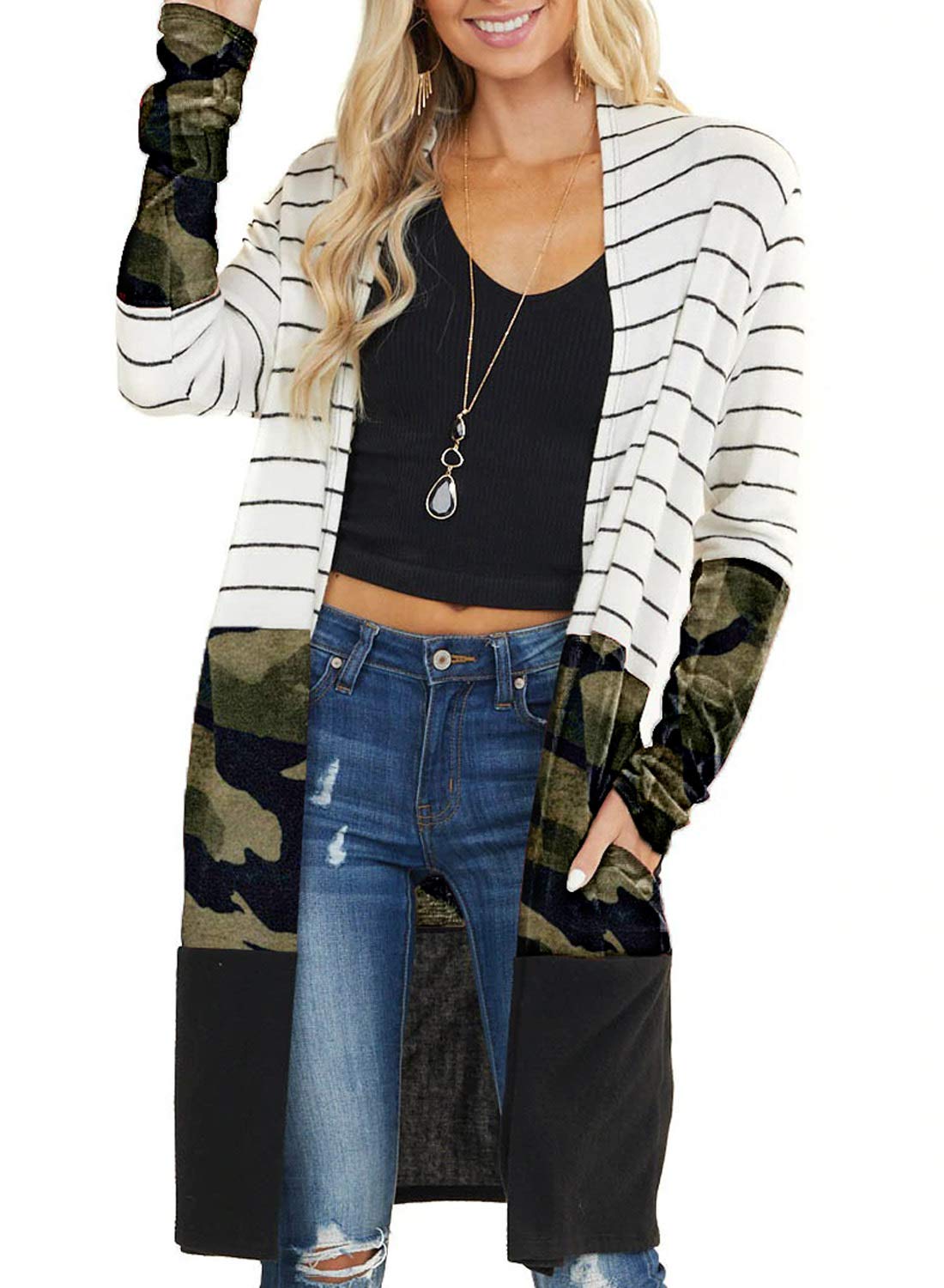 Dokotoo Women's 2022 Fashion Casual Open Front Printed Cardigan Sweater - Lightweight Long Sleeve Cover Up for Spring & Fall - Perfect for Office, Travel and Everyday Wear