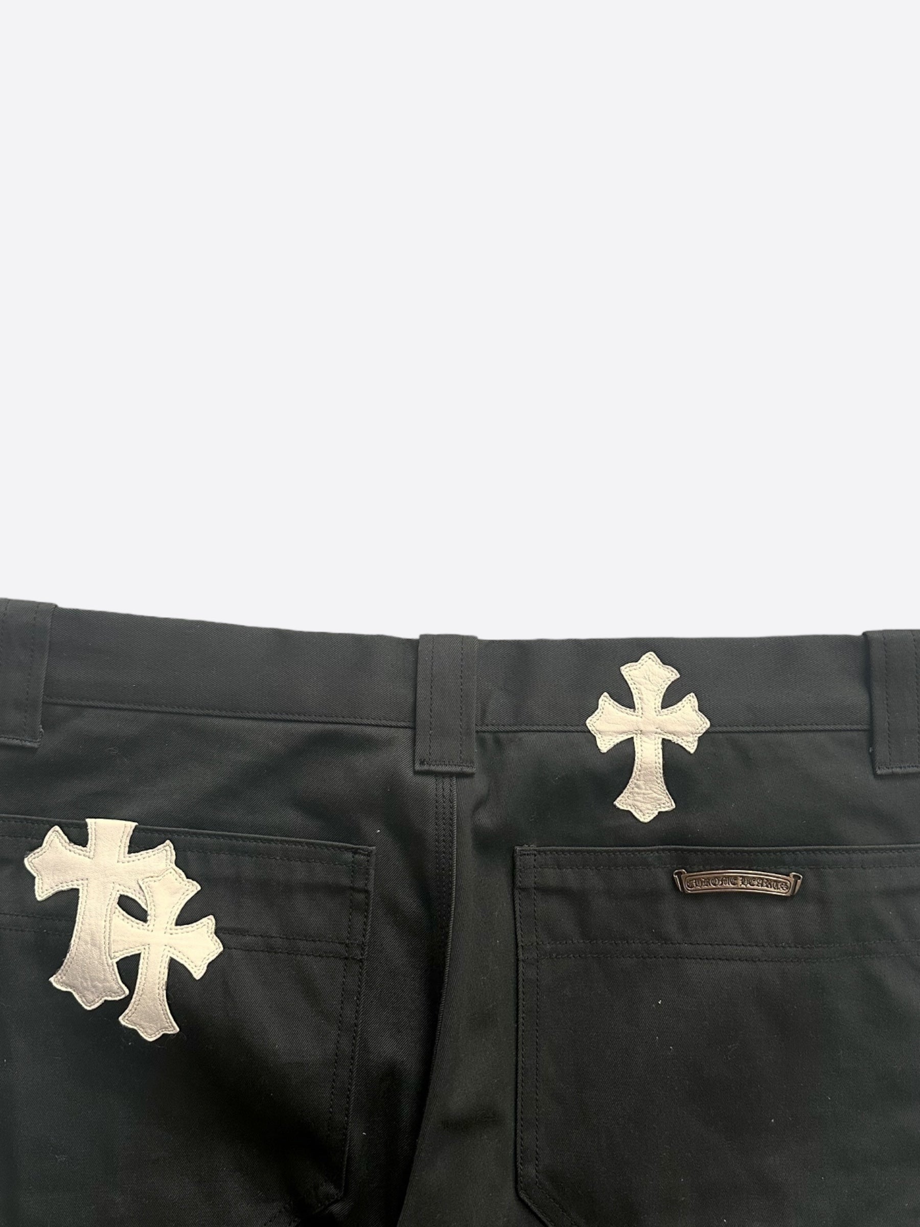 Chrome Hearts Black White & Blue Cross Patch Carpenter Pants - Stylish Distressed Denim Jeans for Men | Perfect for Streetwear & Casual Outfits