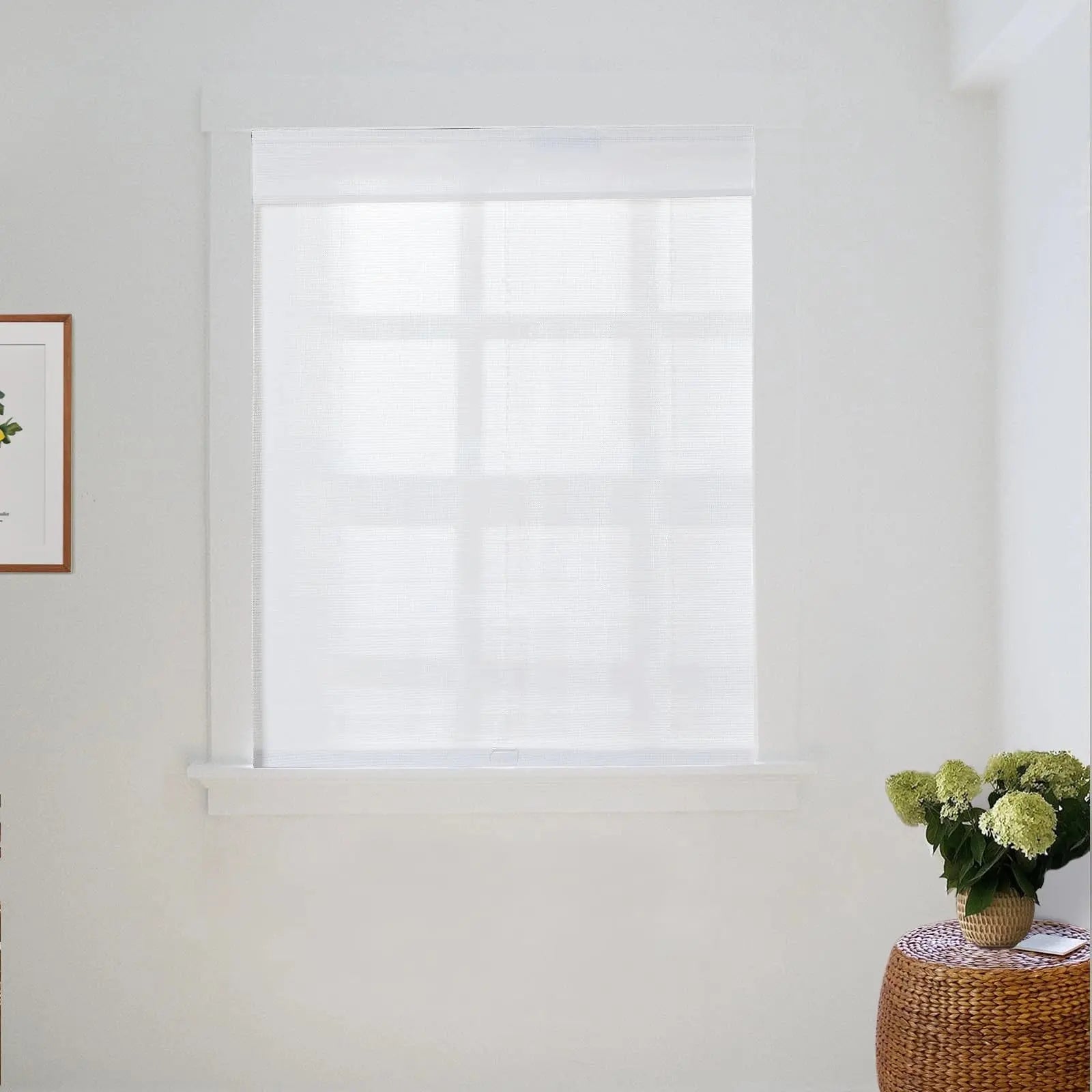 Natural Woven Bamboo Window Shade - Mist White | Eco-Friendly Roller Blind for Living Room, Bedroom & Office | Light Filtering & UV Protection