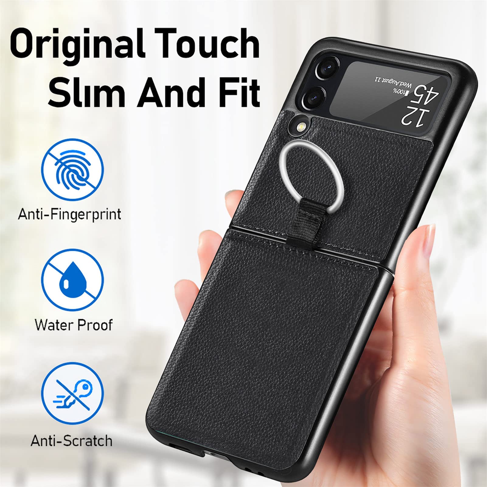 Samsung Galaxy Z Flip 4 Case - Ultra Thin Hard PC Cover with Outer Screen Protector & Ring Holder | Shockproof Lightweight Protective Phone Case (Beige) | Perfect for Everyday Use, Travel & Outdoor Activities