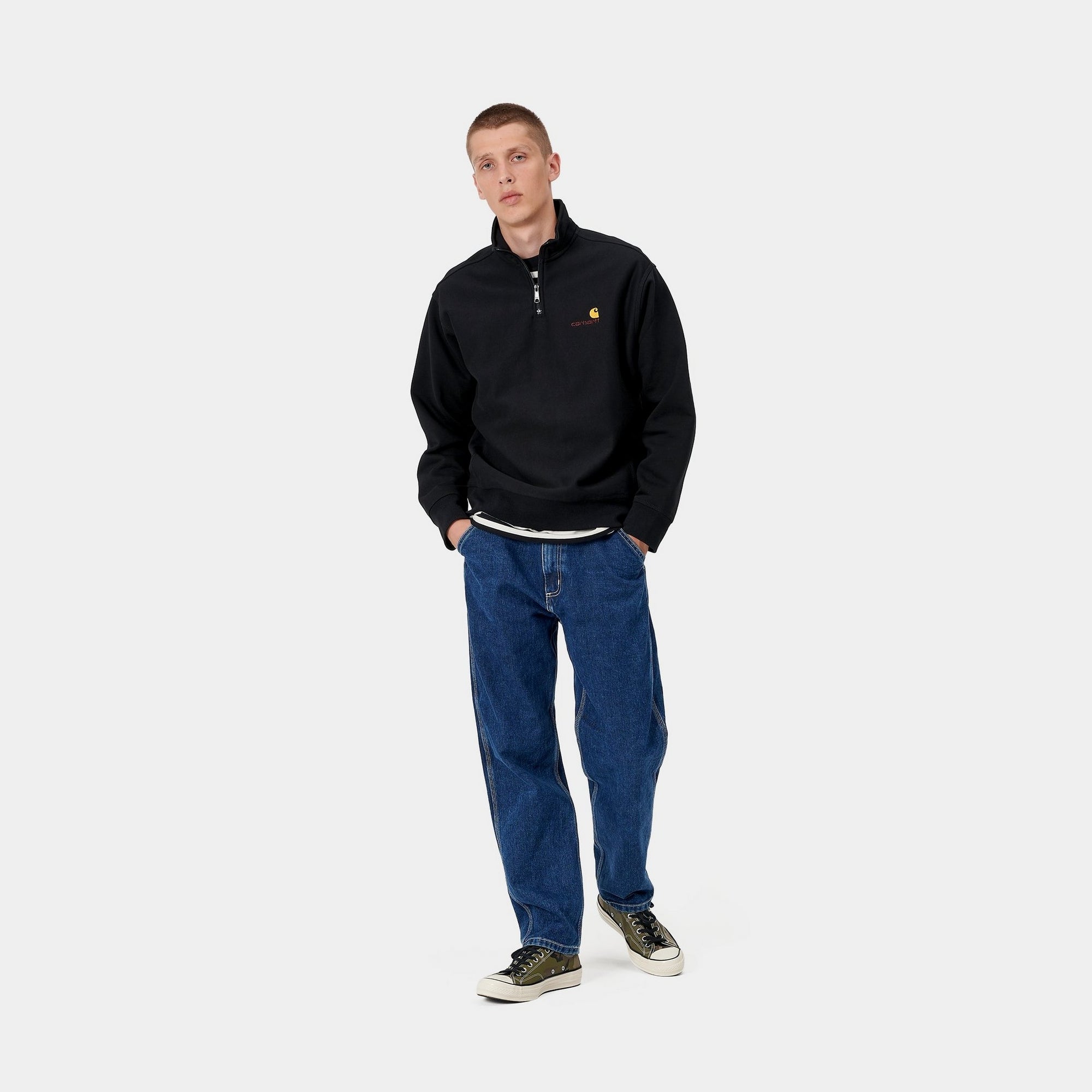 Half Zip American Script Sweatshirt for Men & Women | Black Pullover Hoodie - Casual Streetwear for Fall & Winter | Perfect for Gym, Running, and Everyday Wear