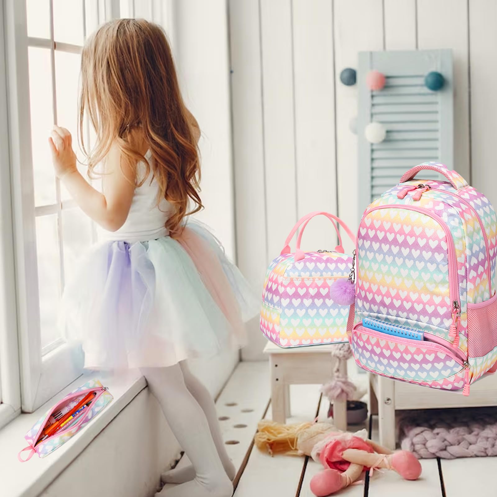 **Cute Unicorn Backpack for Girls - Waterproof School Bookbag with Pencil Case & Lunch Box - Perfect for Elementary, Middle School & Travel**    *(Use Case: Ideal for school, travel, camping, sleepovers, and everyday adventures!)*