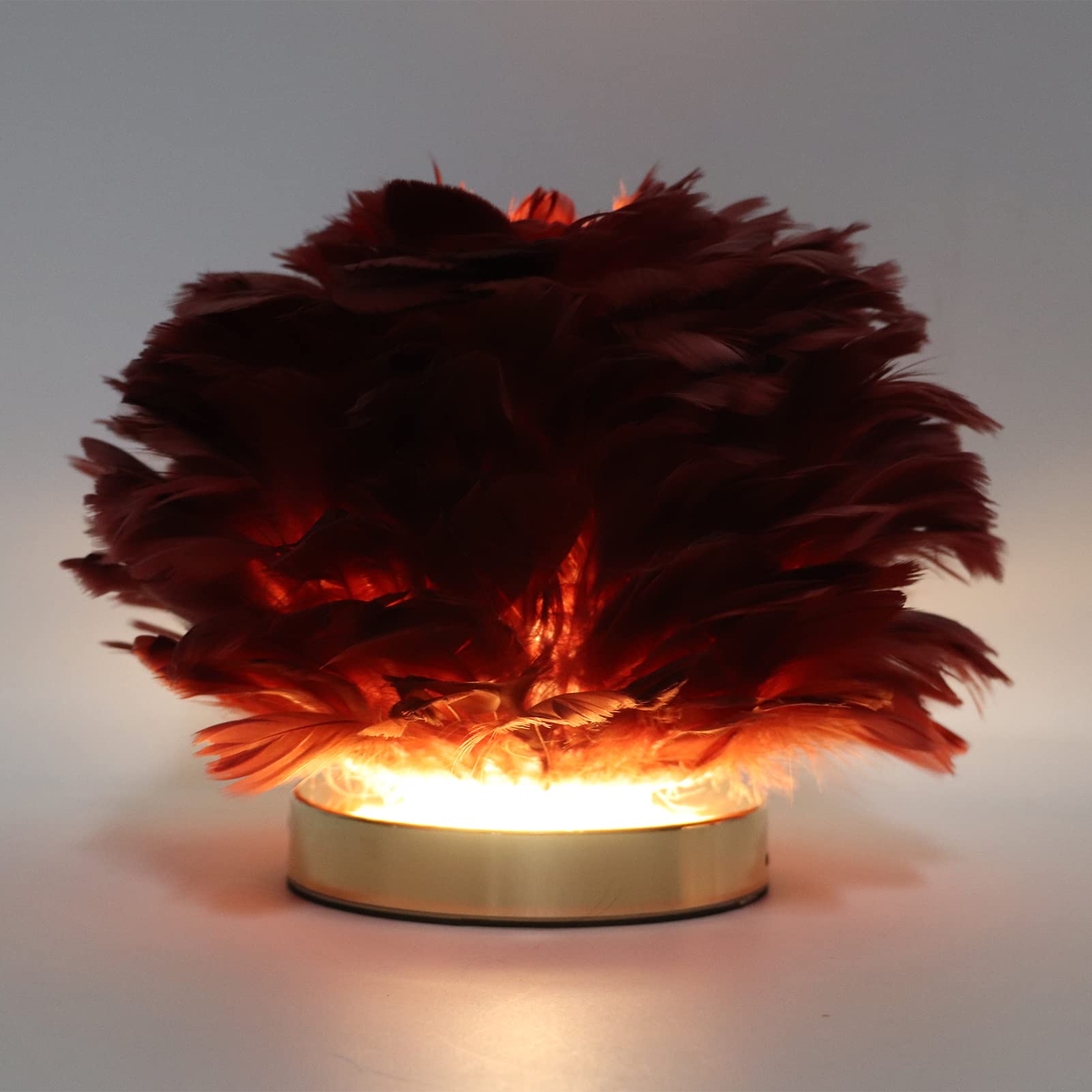 BEIJIALY Feather Table Lamp - USB Charging, Touch Control, Stepless Dimming LED Night Light for Bedroom, Living Room, Cafe & Office (Burgundy) - Perfect for Reading, Relaxing & Creating Cozy Ambiance