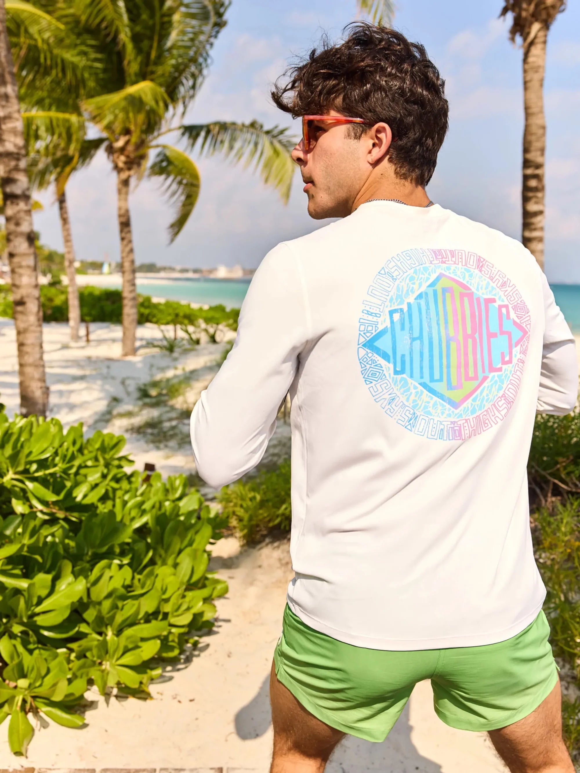 Chubbies Reflective Long Sleeve Sun Protection Crew Neck T-Shirt for Men - Pure White | UV Blocking Shirt for Outdoor Activities, Running & Hiking