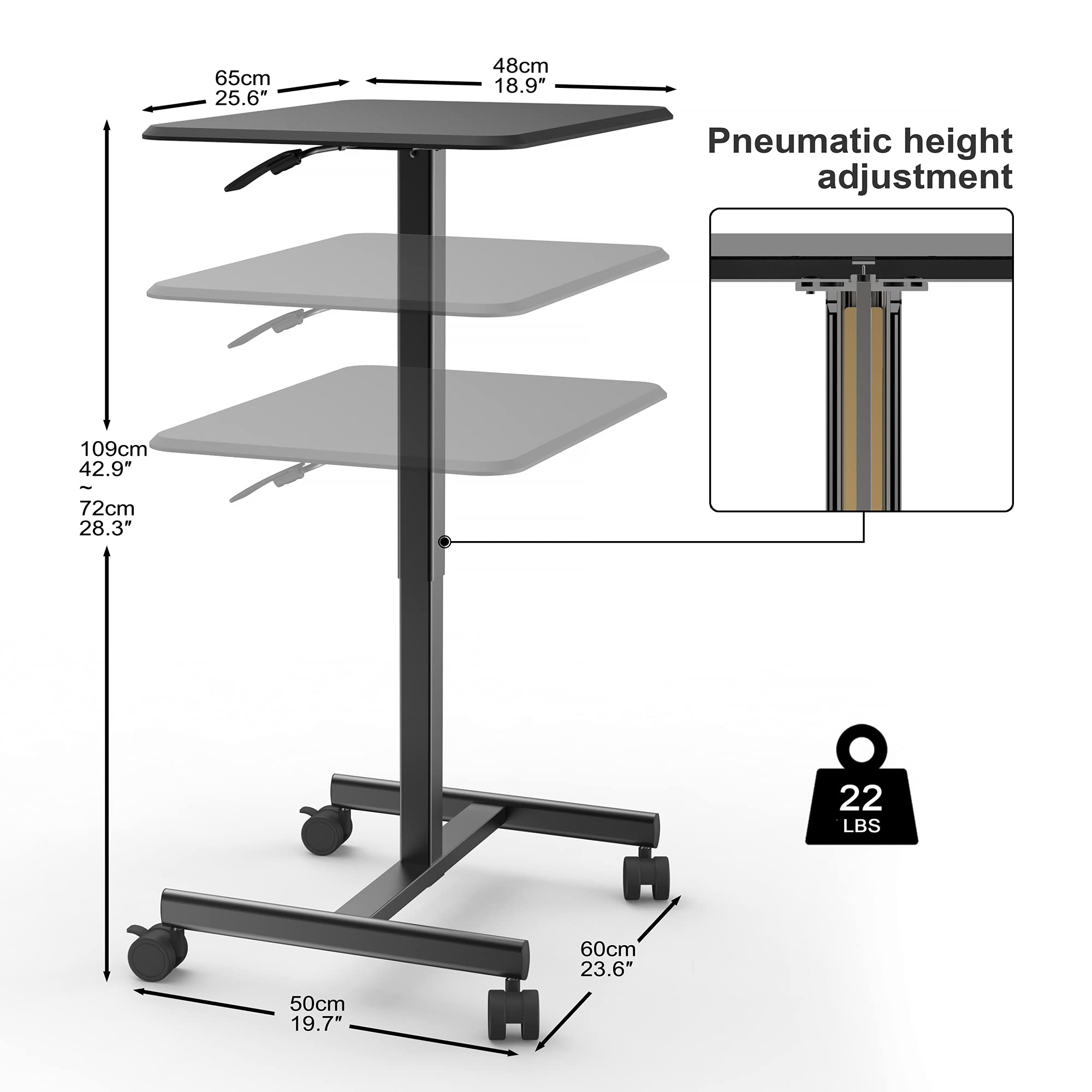 Height Adjustable Mobile Desk 25.6