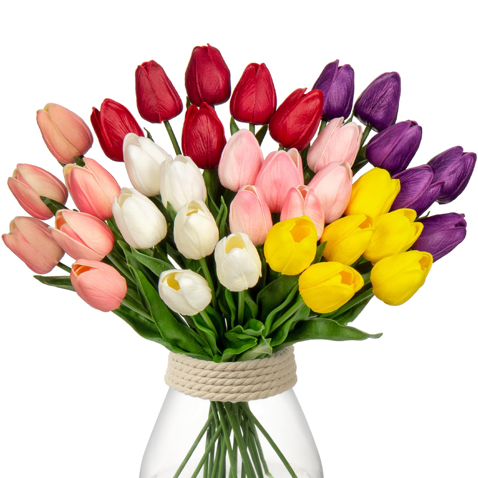 24 Pcs Artificial Tulips Flowers - Real Touch Faux Tulips in Mixed Colors, 13.5