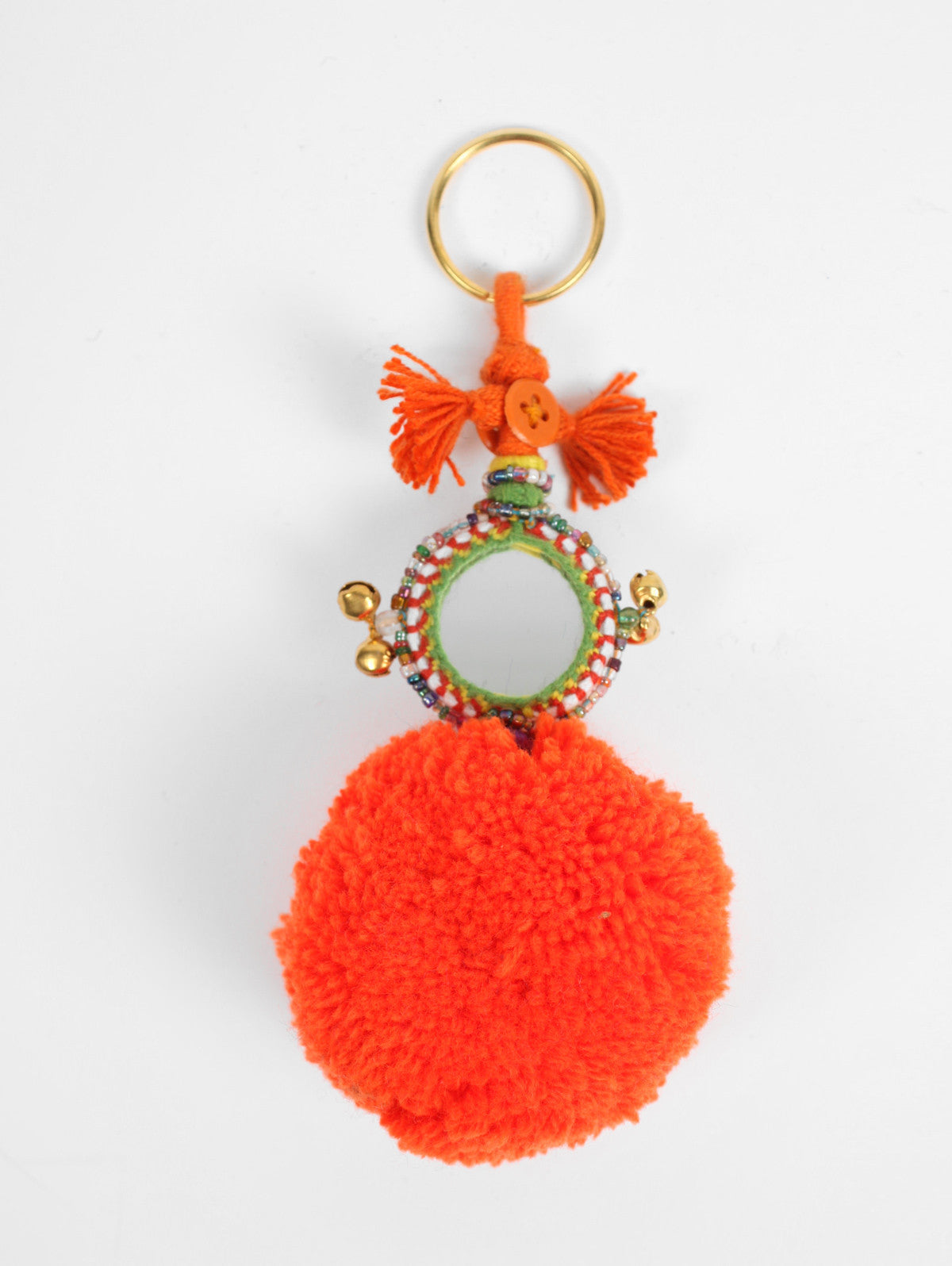Orange Pom Pom Mirror Keychains - Stylish & Functional Accessories for Keys, Bags, and Backpacks | Perfect for Travel, Gifts, and Everyday Use