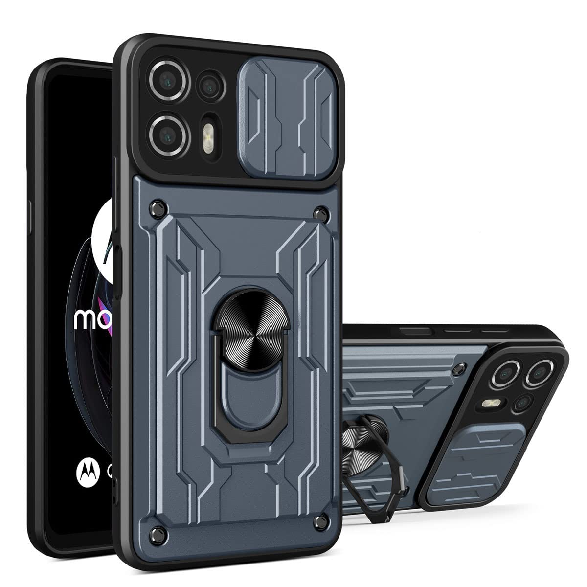 CCSmall Heavy Duty Magnetic Ring Kickstand Case for Motorola Edge 20 Lite (Not Edge 20) - Shockproof Protective Cover with Card Holder & Slide Camera (LJK Gray) | Perfect for Outdoor Activities, Travel & Daily Use