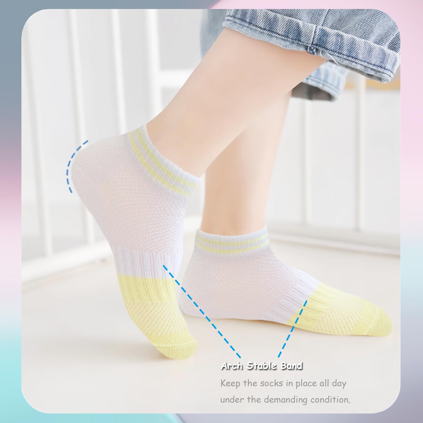 Bemeol 12 Pairs Girls Athletic Ankle Socks - Low Cut Cotton Socks for Kids - Perfect for School, Sports & Daily Wear