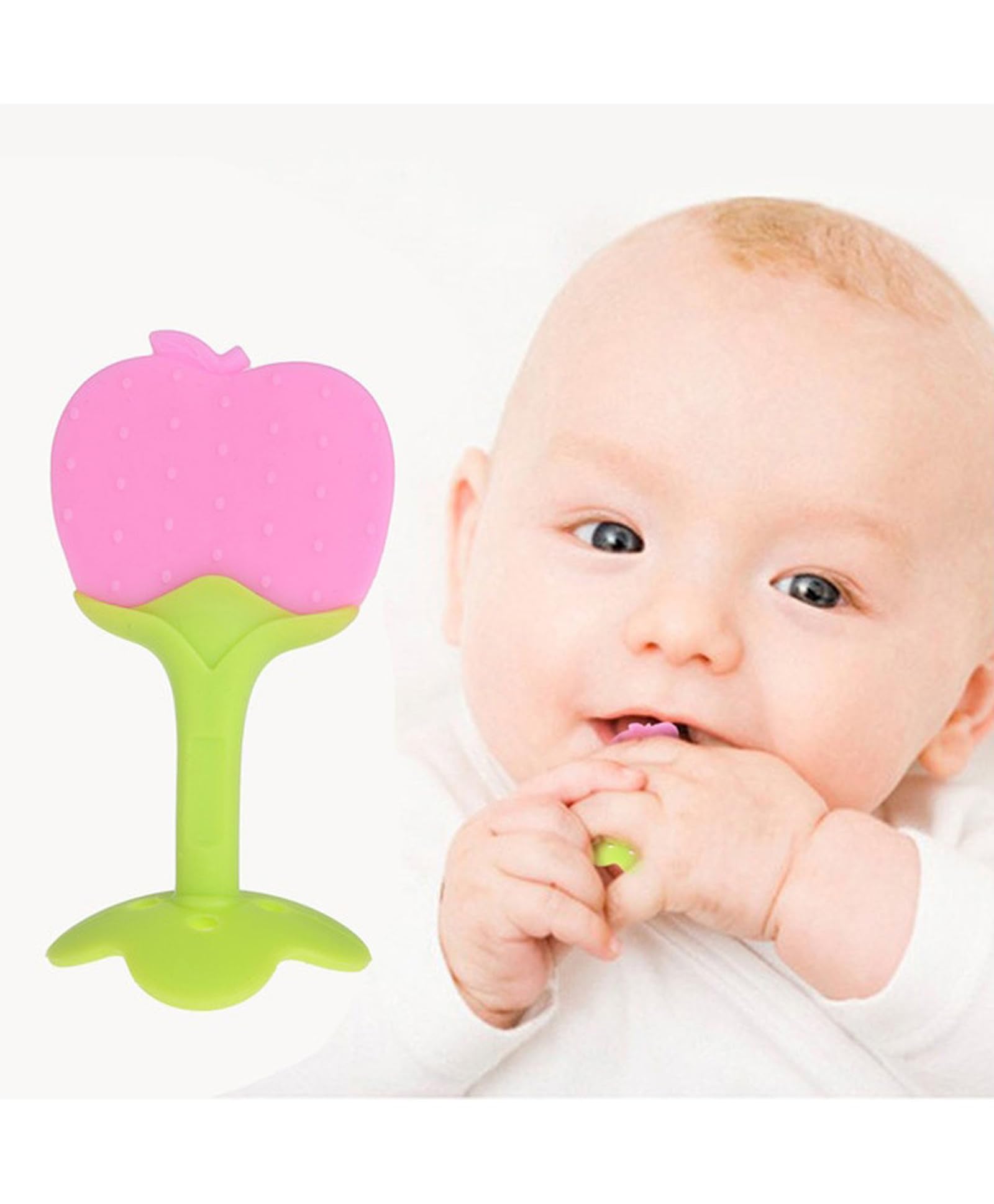 Kritiu Baby Silicone Giraffe Teether & Fruit Vegetable Nibbler Set - BPA Free Textured Teething Toys for Infants - Soothing Relief for Sore Gums - Perfect for Home, Travel & Daycare - Pink (2-Pack)