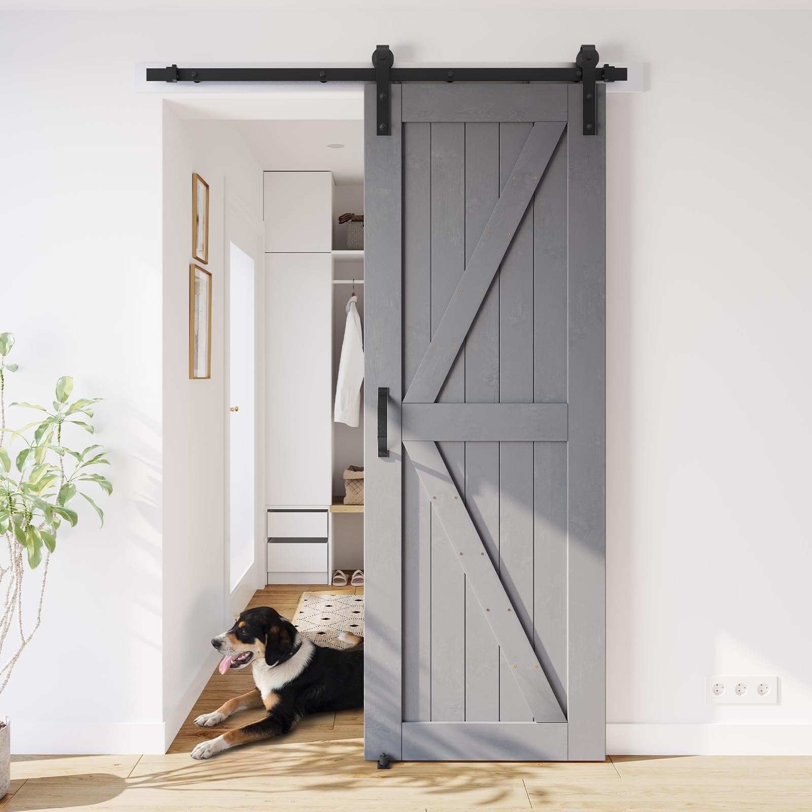GOLDENPOLEY 30x84 Inch Sliding Barn Door Kit with 5FT Hardware - Unfinished DIY K-Frame Installation - Includes Grey Barn Door Slabs, Handle & Floor Guides - Perfect for Bedroom, Closet & Farmhouse Style Homes