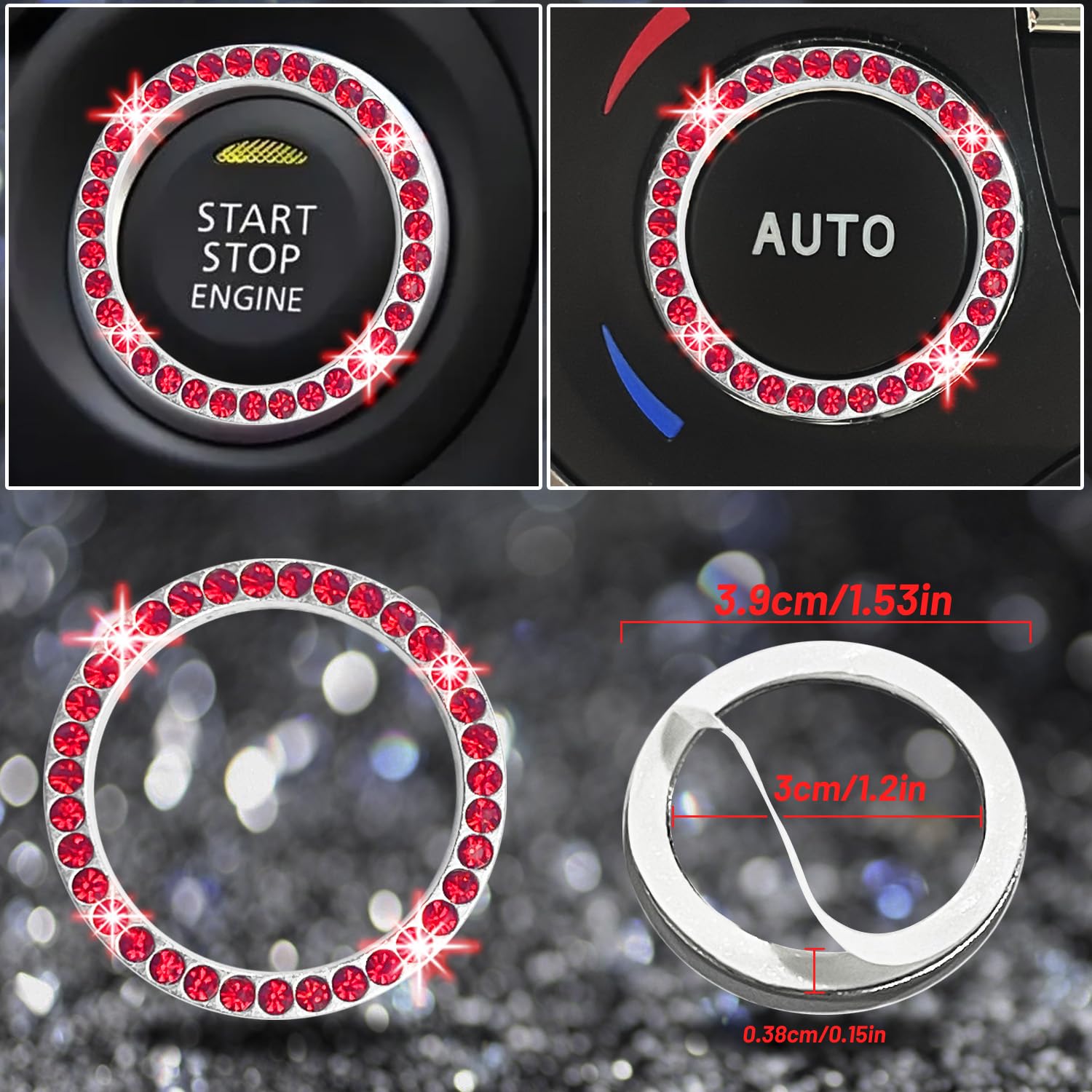 27Pcs Car Accessories Set for Women - Steering Wheel Cover, Phone Holder & More (Red Diamond) - Perfect Gift & Car Decor