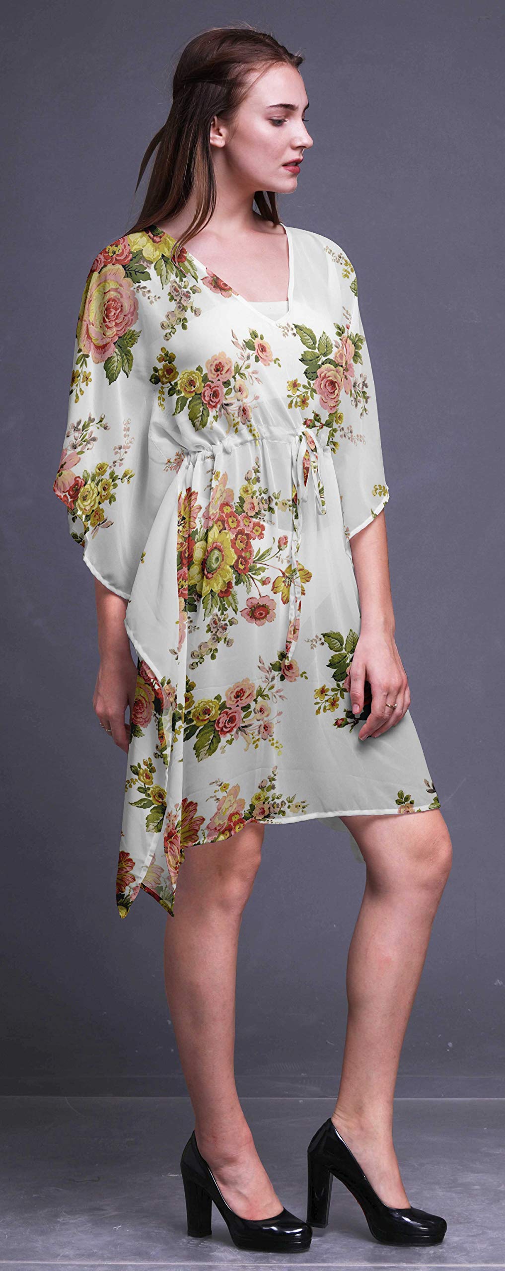Bimba Women's Short Caftan Midi Dress - Beach Cover Up Swimwear, Summer Boho Kaftan for Poolside, Vacation & Resort Wear