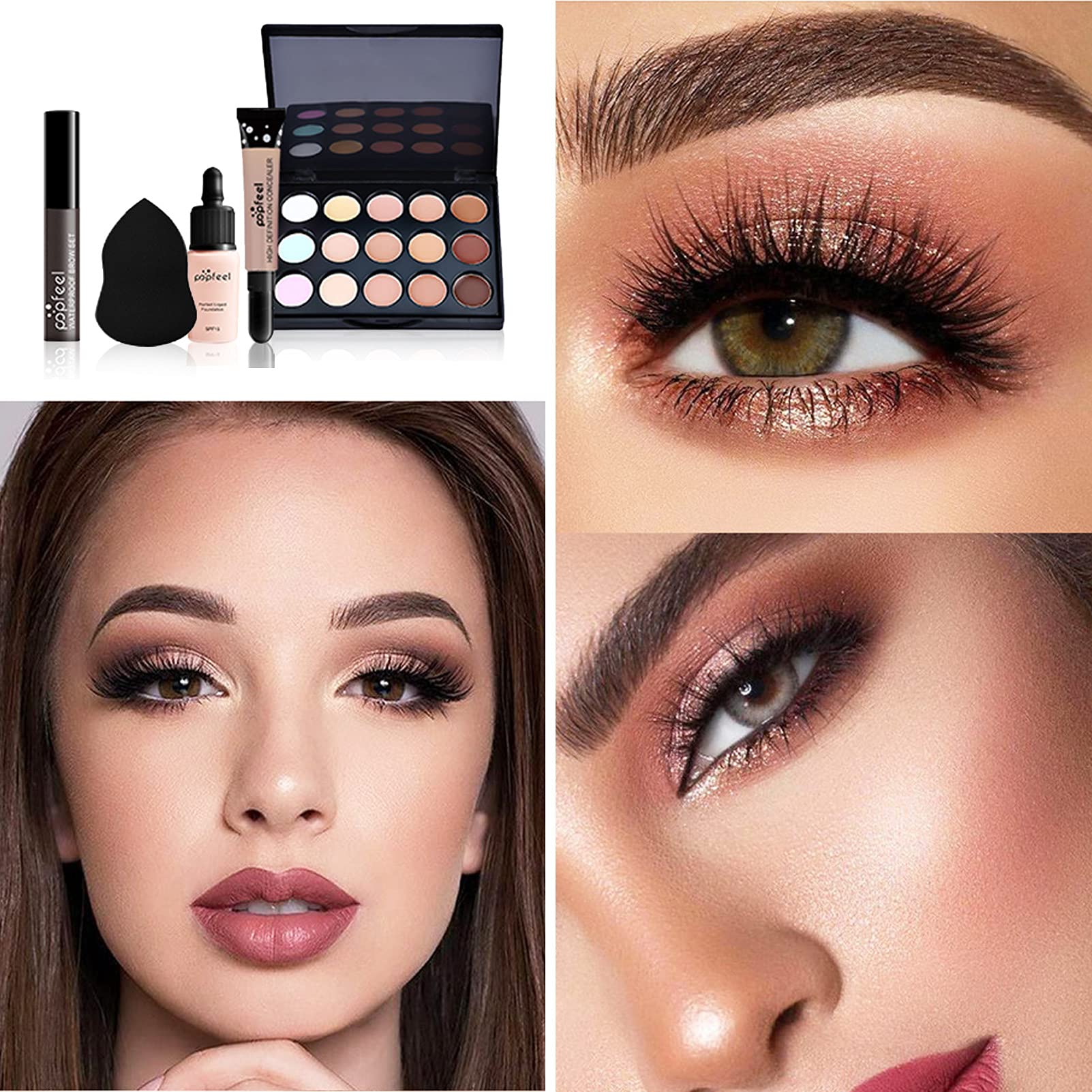 All in One Makeup Kit for Women - Complete Cosmetic Starter Set with Makeup Brushes, Eyeshadow Palette, Lip Gloss, Eyebrow Pencil & Mascara - Perfect for Travel, Daily Makeup & Professional Beauty Use (KIT007)