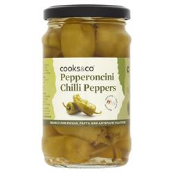 Cooks and Co Green Pepperoncini Peppers 280g - Mild Italian Pickled Peppers for Salads, Sandwiches & Charcuterie Boards | Premium Imported Gourmet Food