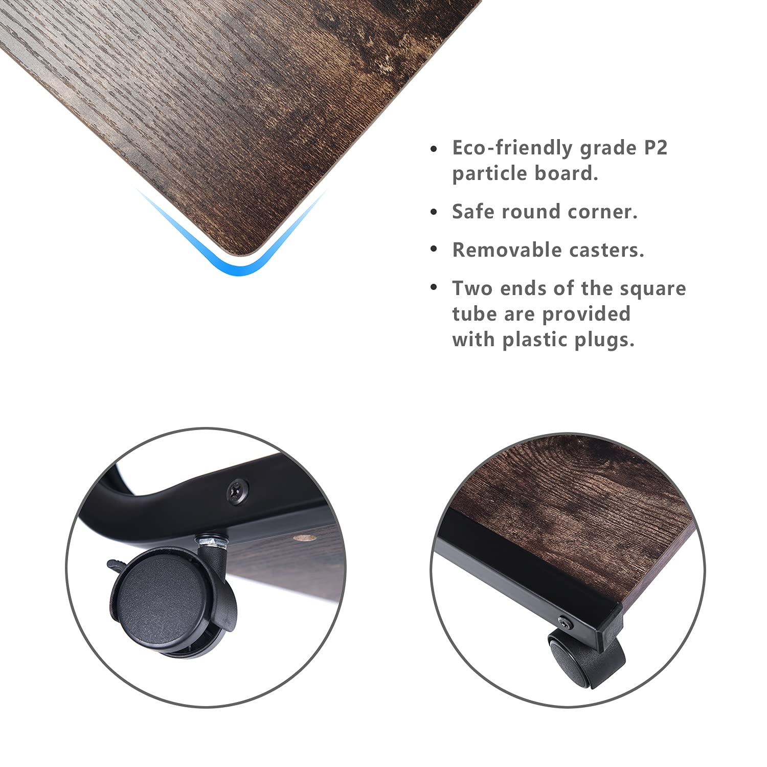 **Rolling C-Shaped End Table with Wheels - Sturdy Wood & Large Steel Tube Frame - Sofa Snack Table, Coffee Tray Stand - Perfect for Living Room, Bedroom & Office (Brown)**