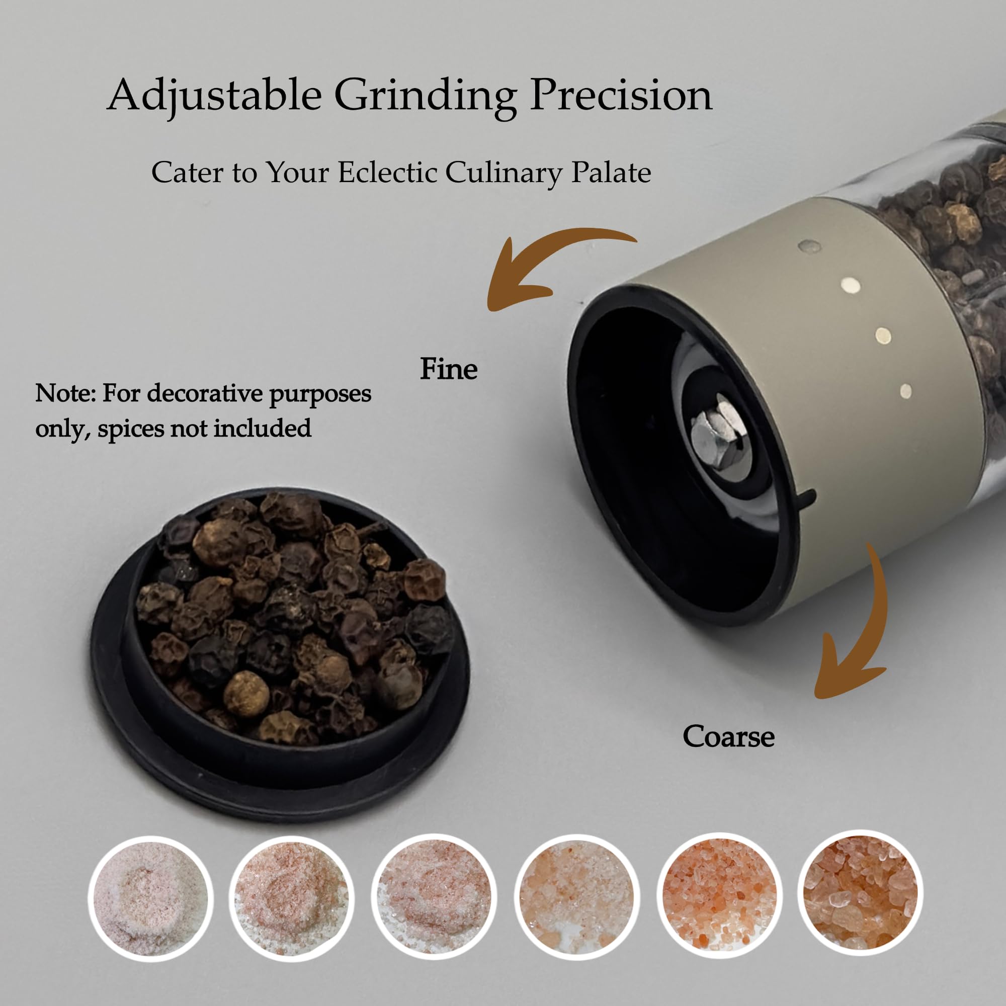 Rechargeable Electric Salt and Pepper Grinder Set - Adjustable Coarseness, One-Hand Operation, Automatic Mill for Kitchen & Home (2 Pack, Greige) - Perfect for Cooking, Dining, and Gourmet Meal Prep