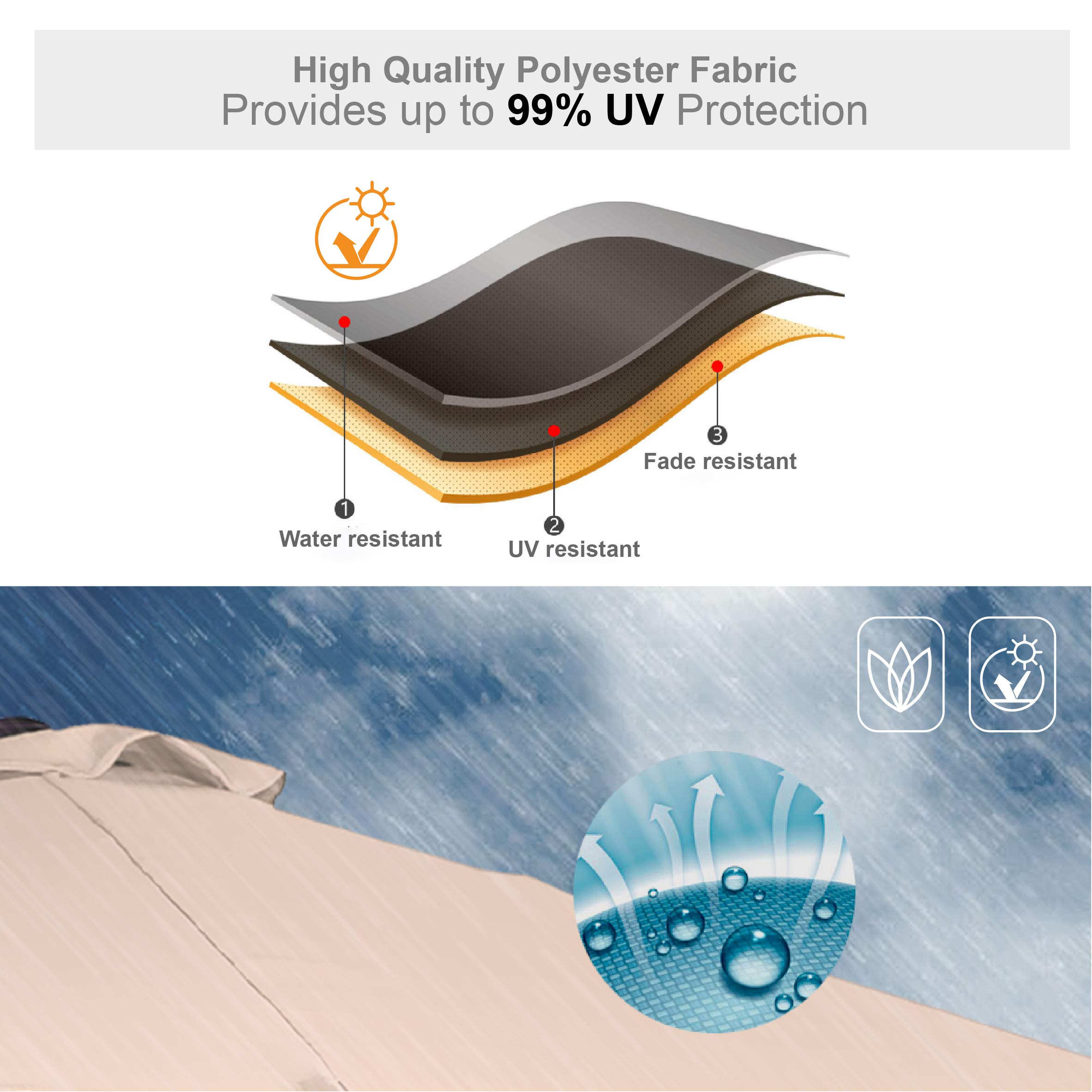 PHI VILLA 15ft Large Patio Umbrella with Base - Outdoor Double-Sided Beige for Garden & Poolside