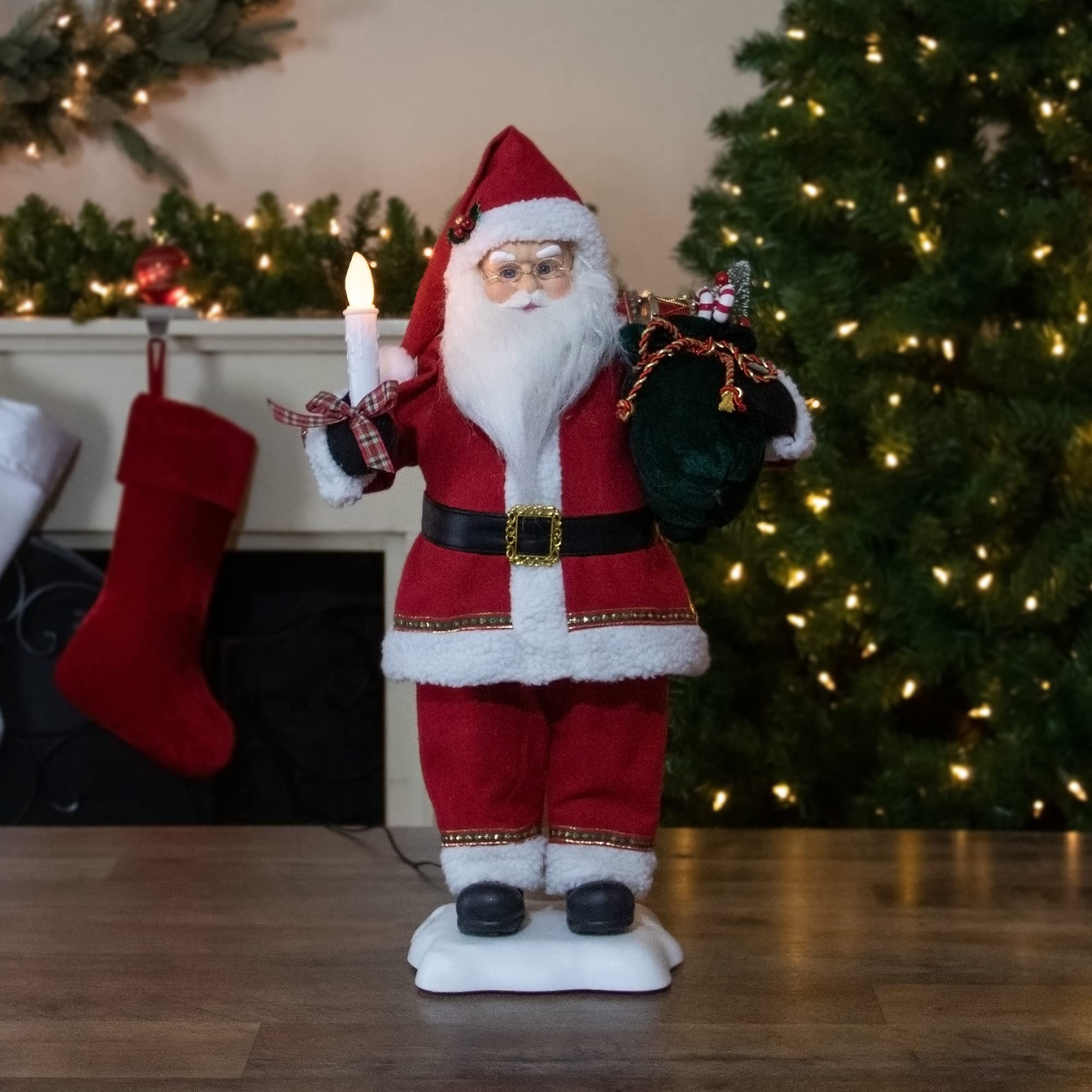 24-Inch Animated Santa Claus with Lighted Candle & Music - Holiday Christmas Decor for Home, Office, and Festive Parties