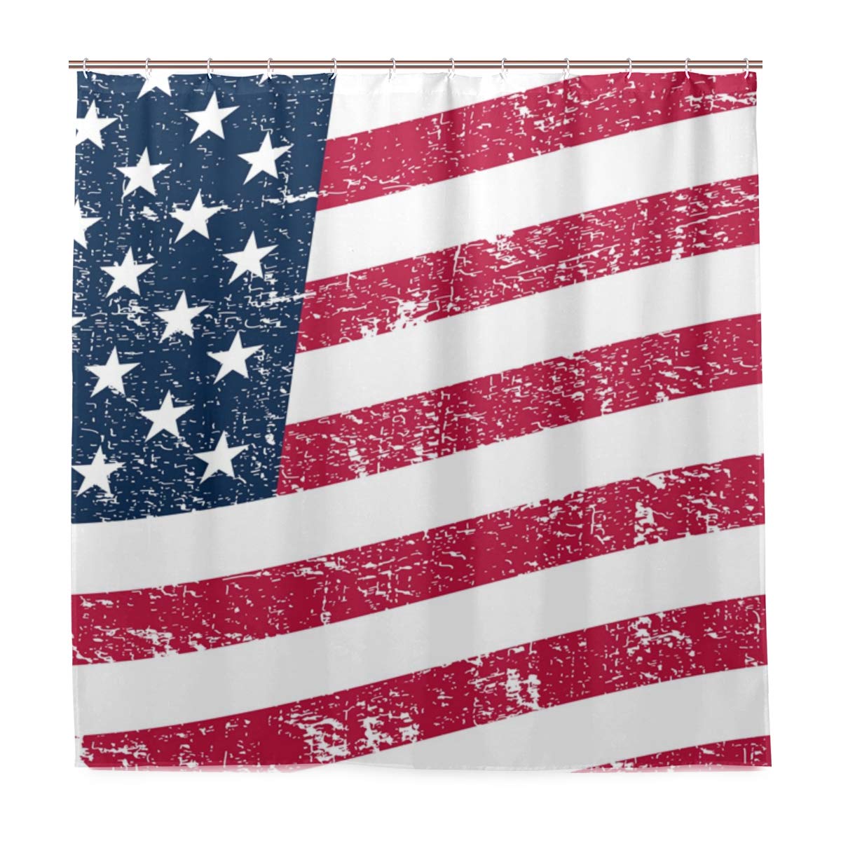 72x72 Grunge USA Flag Waterproof Shower Curtain with Hooks - Bathroom Decor for Home & Hotels | Durable Fabric Bath Curtain for American Patriotic Theme