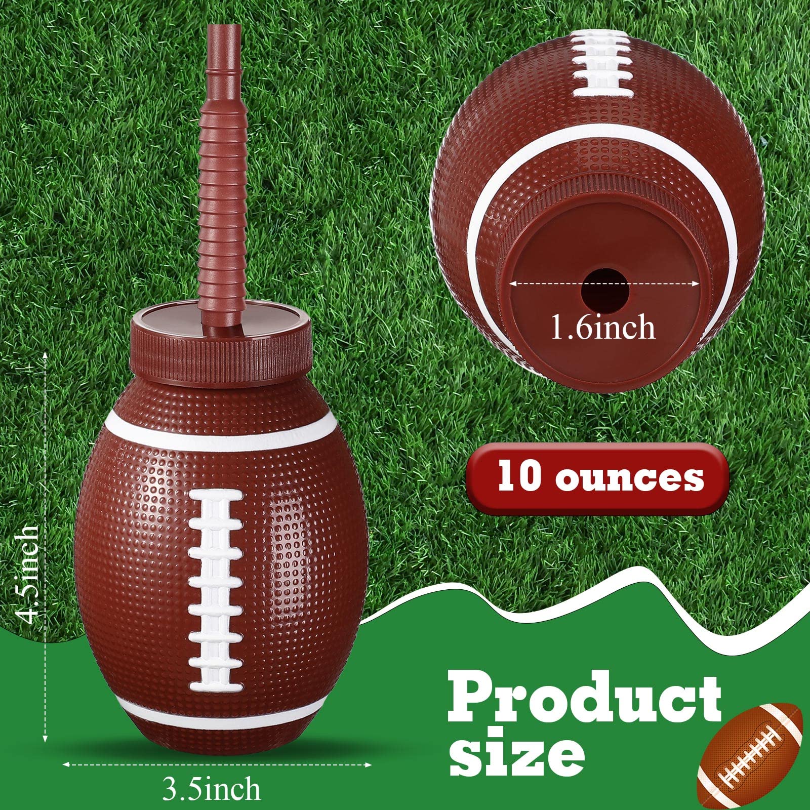 12-Pack 10oz Football-Themed Plastic Cups with Straws & Lids - Reusable Kids Party Cups for Birthday, Super Bowl, Tailgating & Sports Theme Parties - Bulk Football Party Supplies for Toddlers & Children