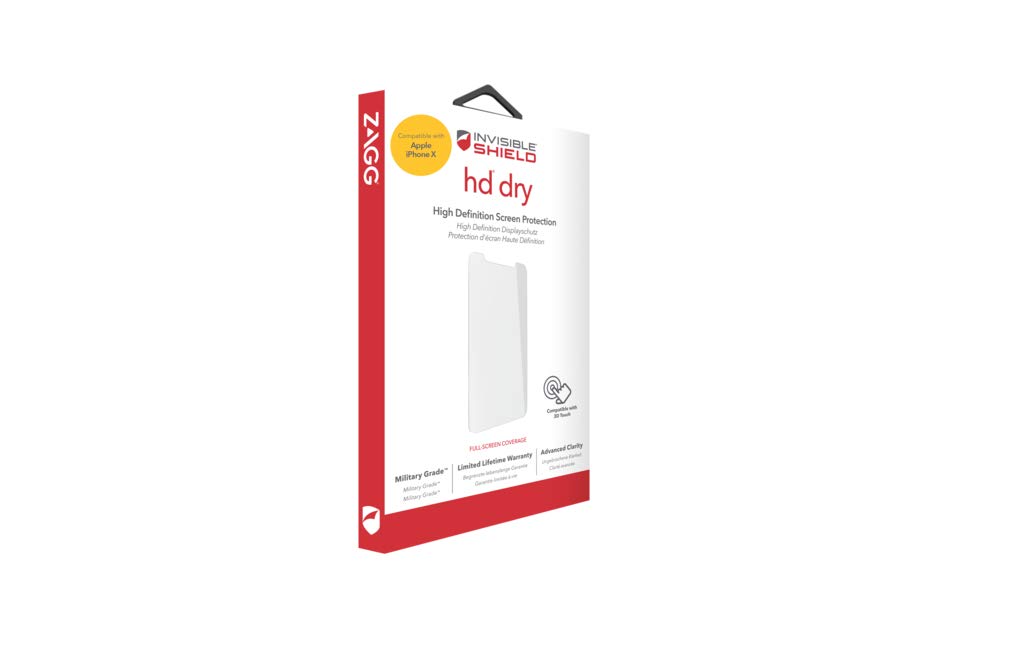 ZAGG InvisibleShield HD Dry Screen Protector for iPhone X - Ultra Clear Anti-Scratch Film - Perfect for Everyday Use, Travel & Work Protection