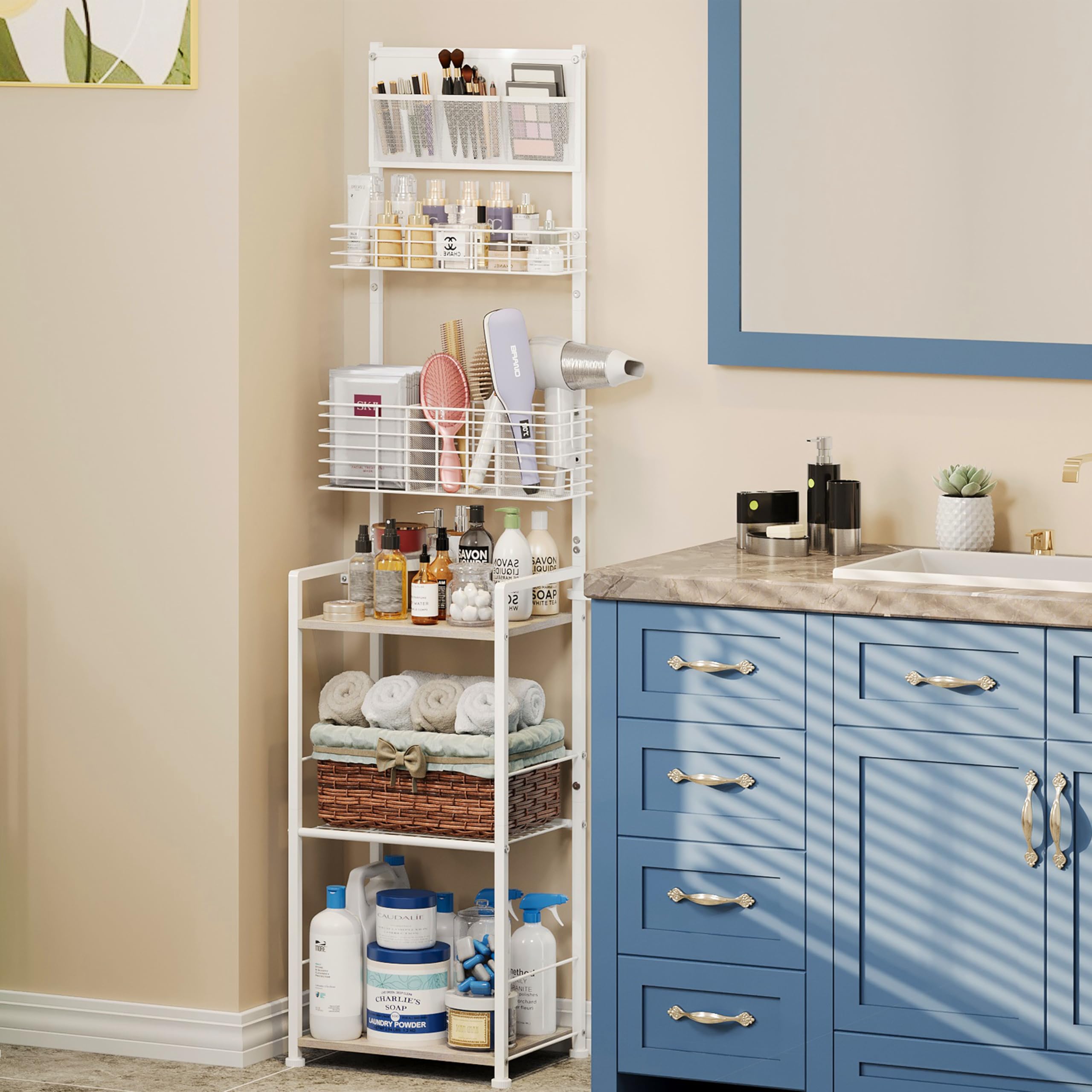 6-Tier Makeup Organizer with Storage for Cosmetics, Nail Polish & Hair Tools – Freestanding Vanity Organizer for Narrow Spaces – Perfect for Bathroom, Bedroom & Dressing Table Organization