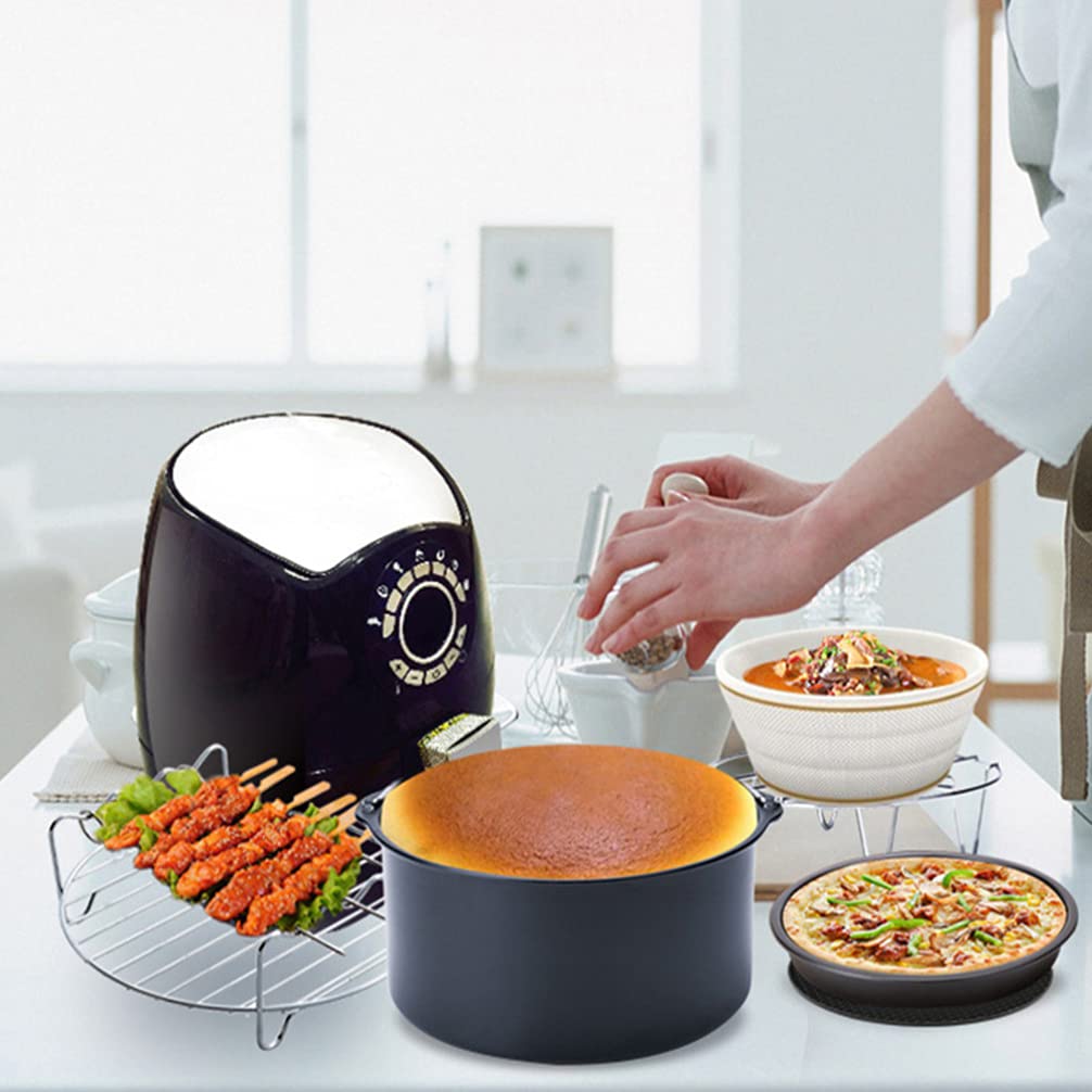 SOLUSTRE 6-Piece Air Fryer Accessories Set - Non-Stick Stainless Steel Baking Trays, Cake Pans & Frying Pot Kit for Western Food | Leakproof Kitchen Tools for Baking, Cooking & Meal Prep | Perfect for Air Fryer, Oven & Microwave Use