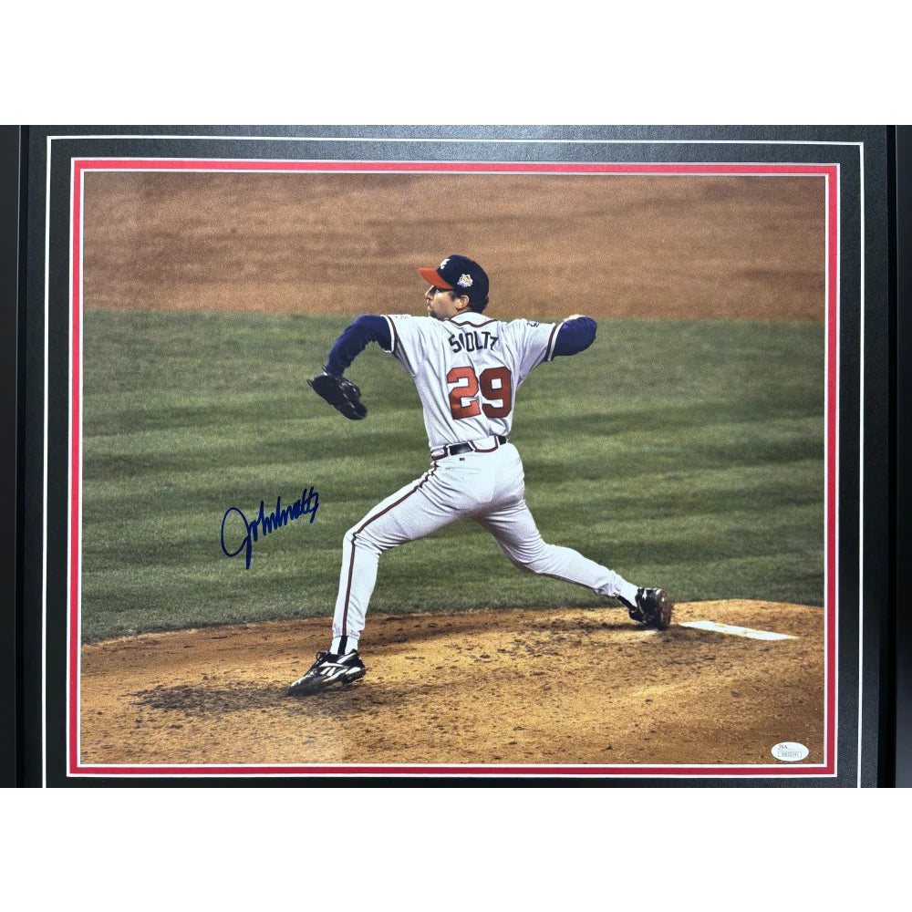 John Smoltz Autographed Atlanta Braves 16x20 Framed Photo with JSA COA - Perfect for Sports Memorabilia Collectors & Braves Fans Display