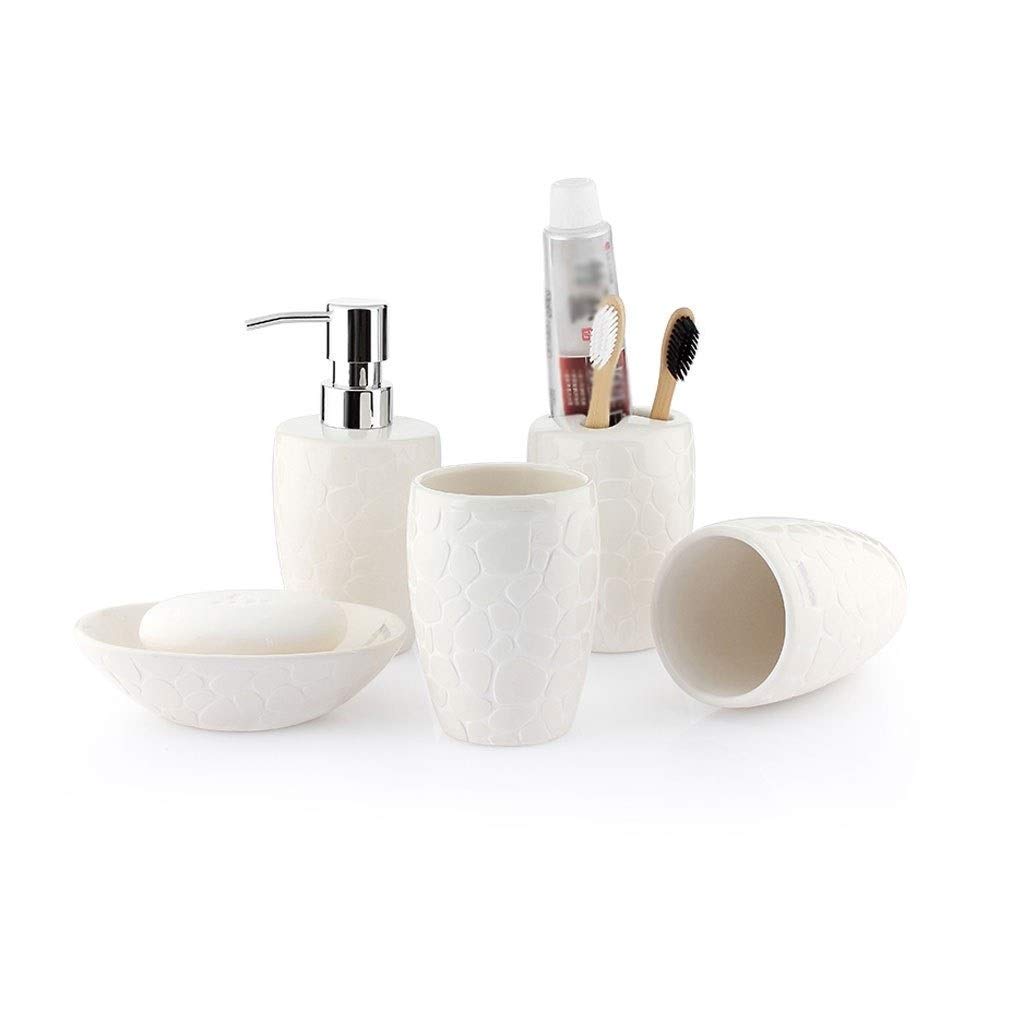 Creative Ceramic Toothbrush Holder Set - 5 Piece Bathroom Accessory Kit with Soap Dish, Soap Dispenser & Mouthwash Cup | Modern Sanitary Ware for Organized Countertops & Spa-Like Bathroom Decor