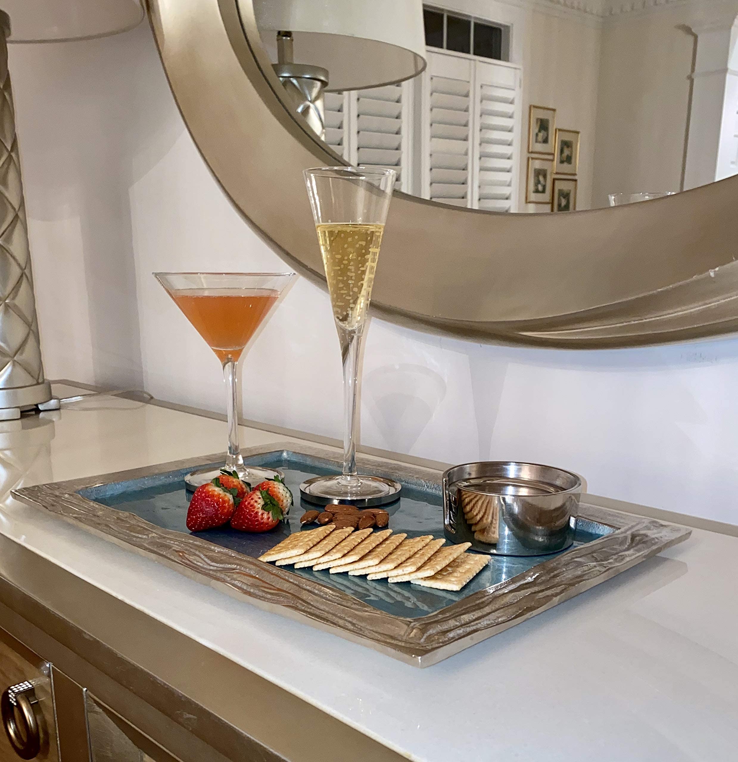 Decorative Aluminum Rectangle Serving Tray (DH6000) - Elegant Metal Accent Tray for Coffee Table, Dining Table & Home Decor - Perfect for Christmas, Easter, Halloween & New Year Celebrations - Ideal for Serving Food, Displaying Decor & Organizing Essentials