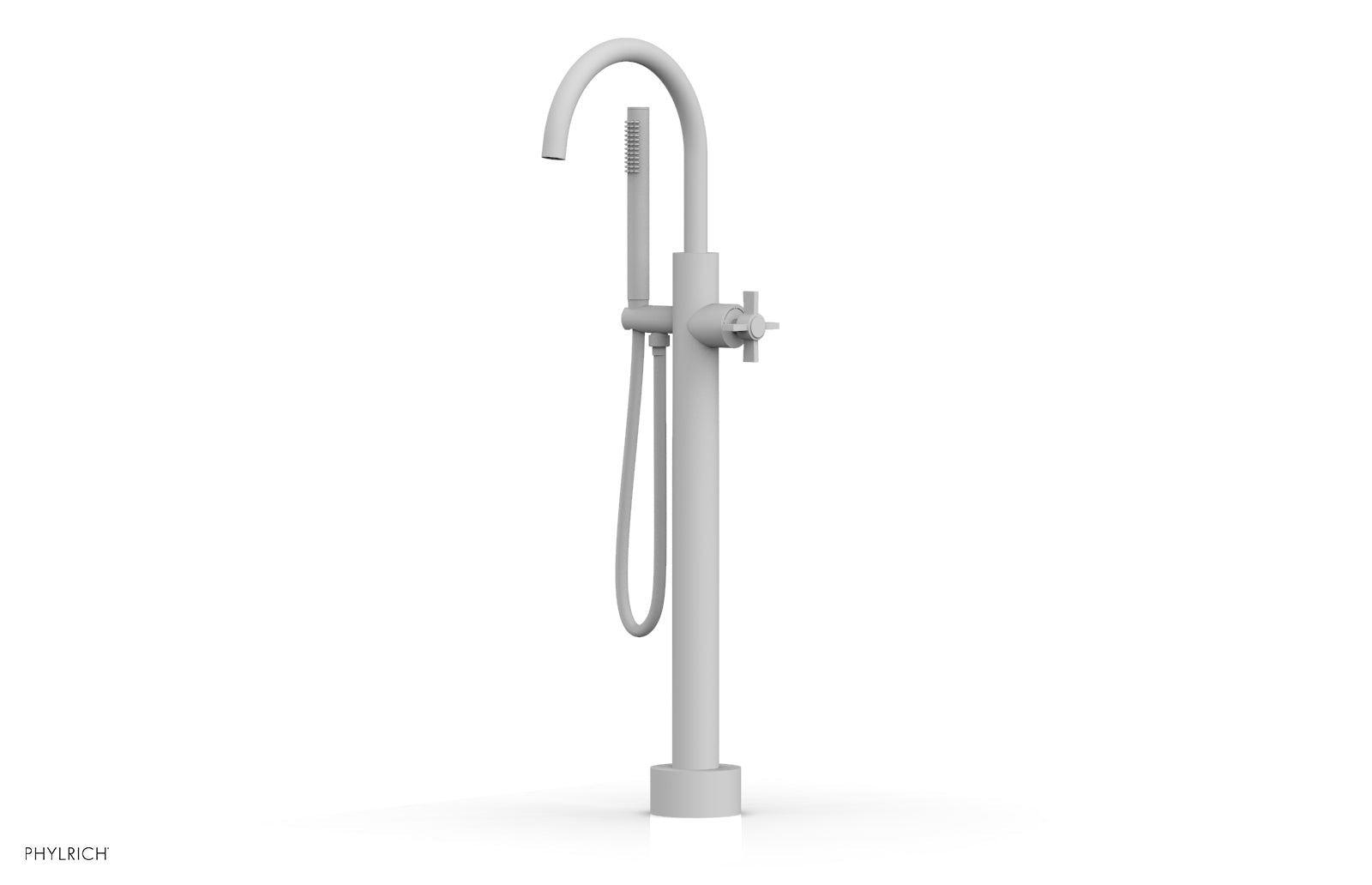 BASIC Low Floor Mount Tub Filler with Cross Handle and Hand Shower - D132 44 03 - Perfect for Modern Bathroom Renovations and Spa-Like Showers