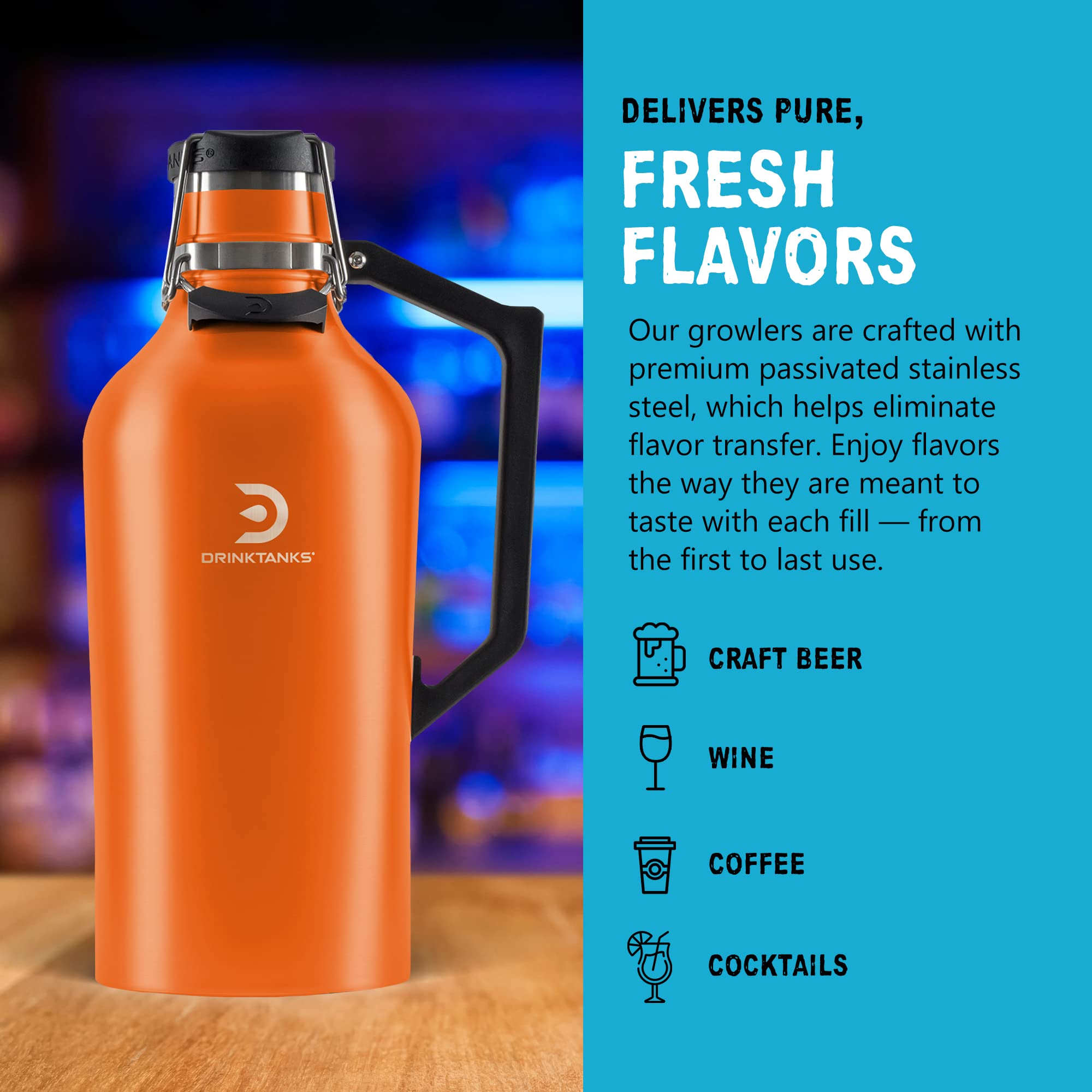 **128oz Stainless Steel Vacuum Insulated Growler - Leakproof Beer, Wine & Coffee Tumbler with Handle | Perfect for Camping, Parties & Outdoor Adventures**