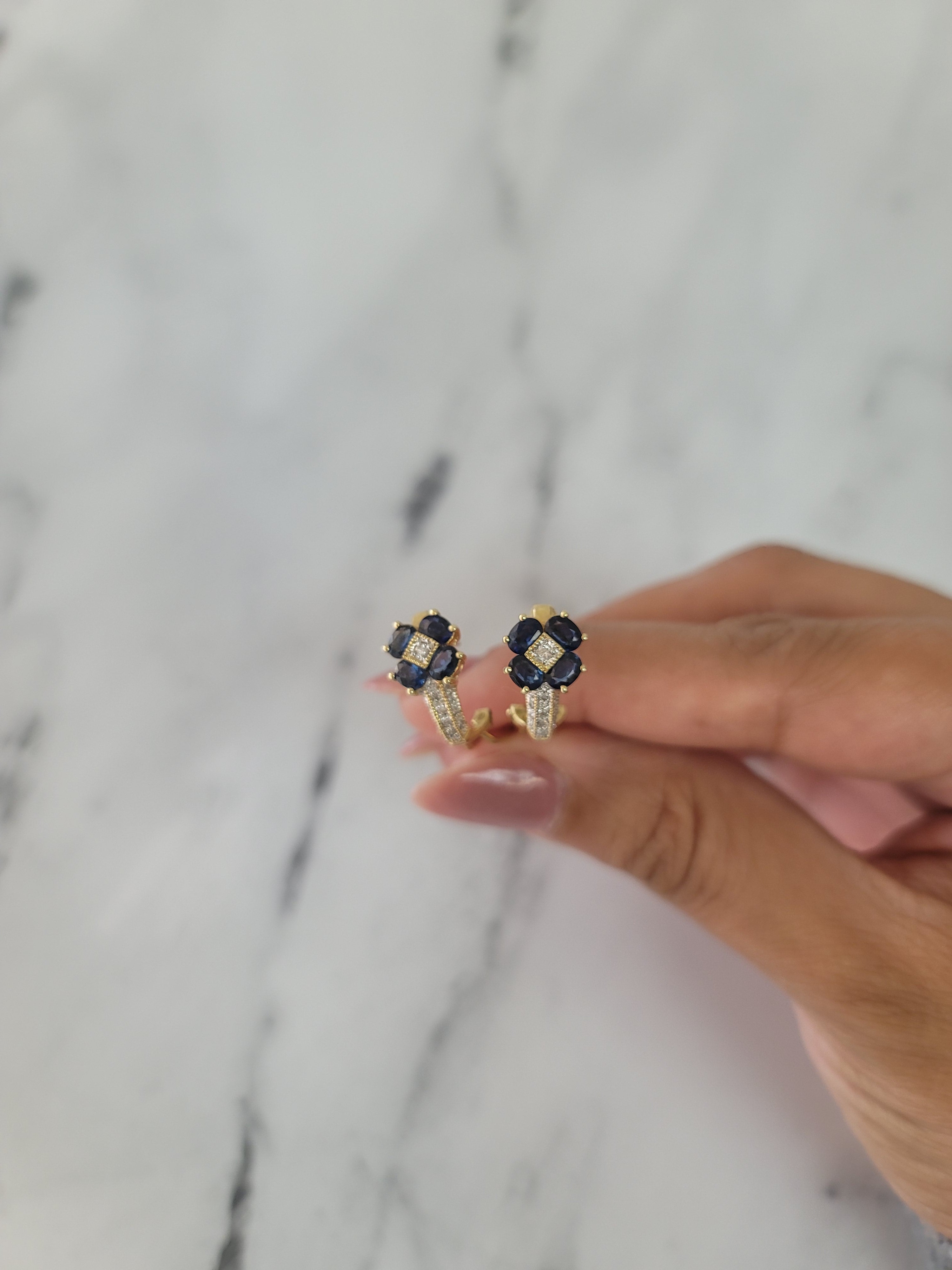 14K Yellow Gold Sapphire Diamond Flower Earrings .18cttw - Elegant Jewelry for Weddings, Parties & Special Occasions