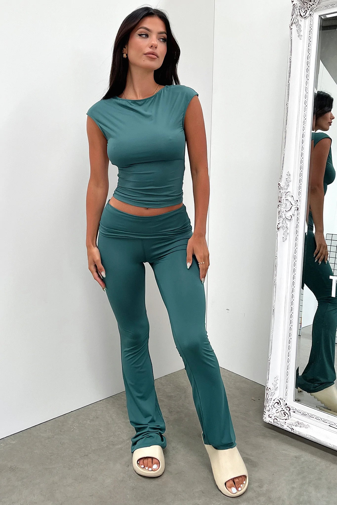 Lioness Amelie High-Waisted Wide Leg Pants - Jungle Green | Women's Casual & Office Wear | Perfect for Work, Travel & Everyday Outfits