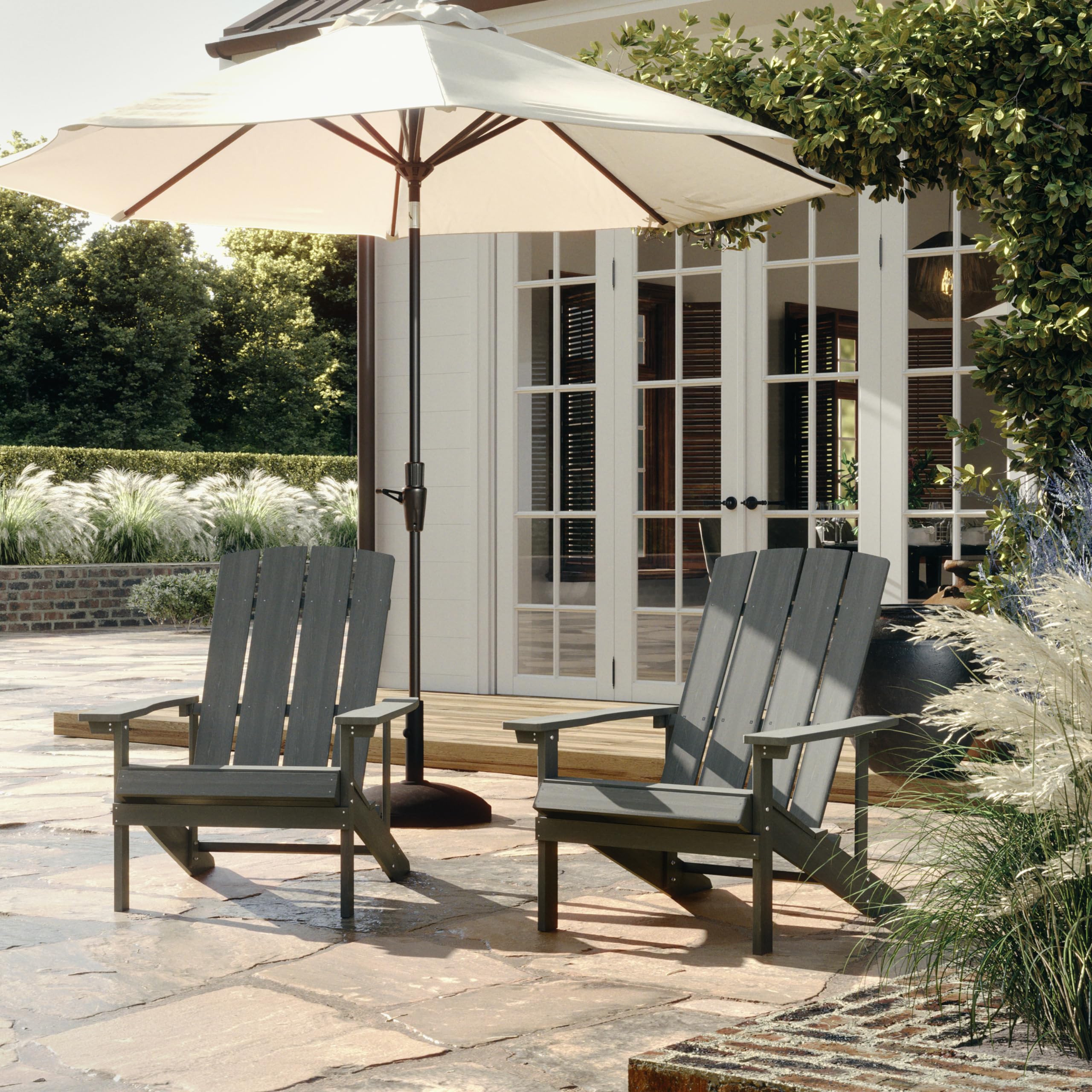 Flash Furniture Charlestown Indoor/Outdoor Faux Wood Adirondack Chair - Weather-Resistant Polyresin Patio Chair with 350 lb Weight Capacity in Gray - Perfect for Backyard, Garden, Poolside & Deck Relaxation