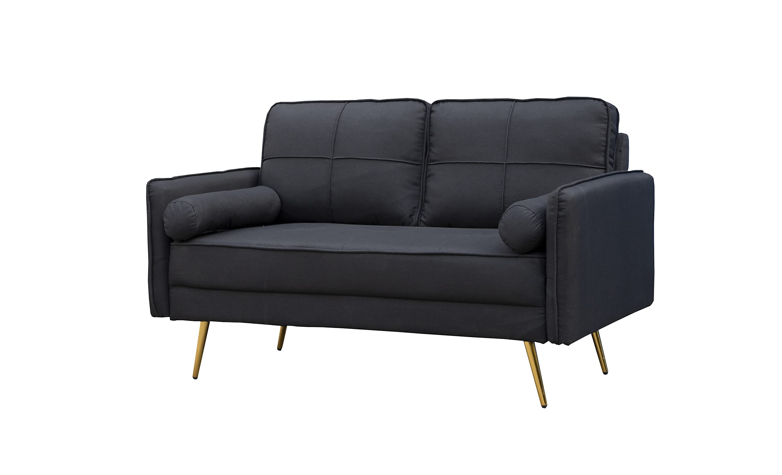 Luxury Velvet Tufted Loveseat Sofa with Bolsters & Metal Legs - Modern Upholstered Couch for Living Room, Bedroom, Apartment | Elegant Home Decor & Small Space Seating Solution