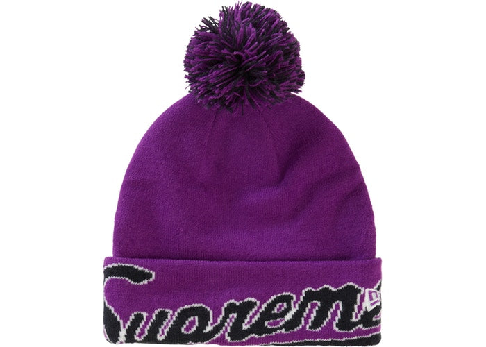 Supreme New Era Script Cuff Beanie - Purple Winter Hat for Men & Women - Perfect for Cold Weather, Skiing, and Streetwear Fashion