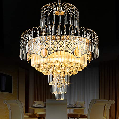 LITFAD 3-Light Crystal LED Chandelier - Modern Art Deco Brass Flush Mount Ceiling Light for Dining Room, Bedroom, Living Room | Energy-Efficient Lighting Fixture for Home, Hotel & Restaurant Decor