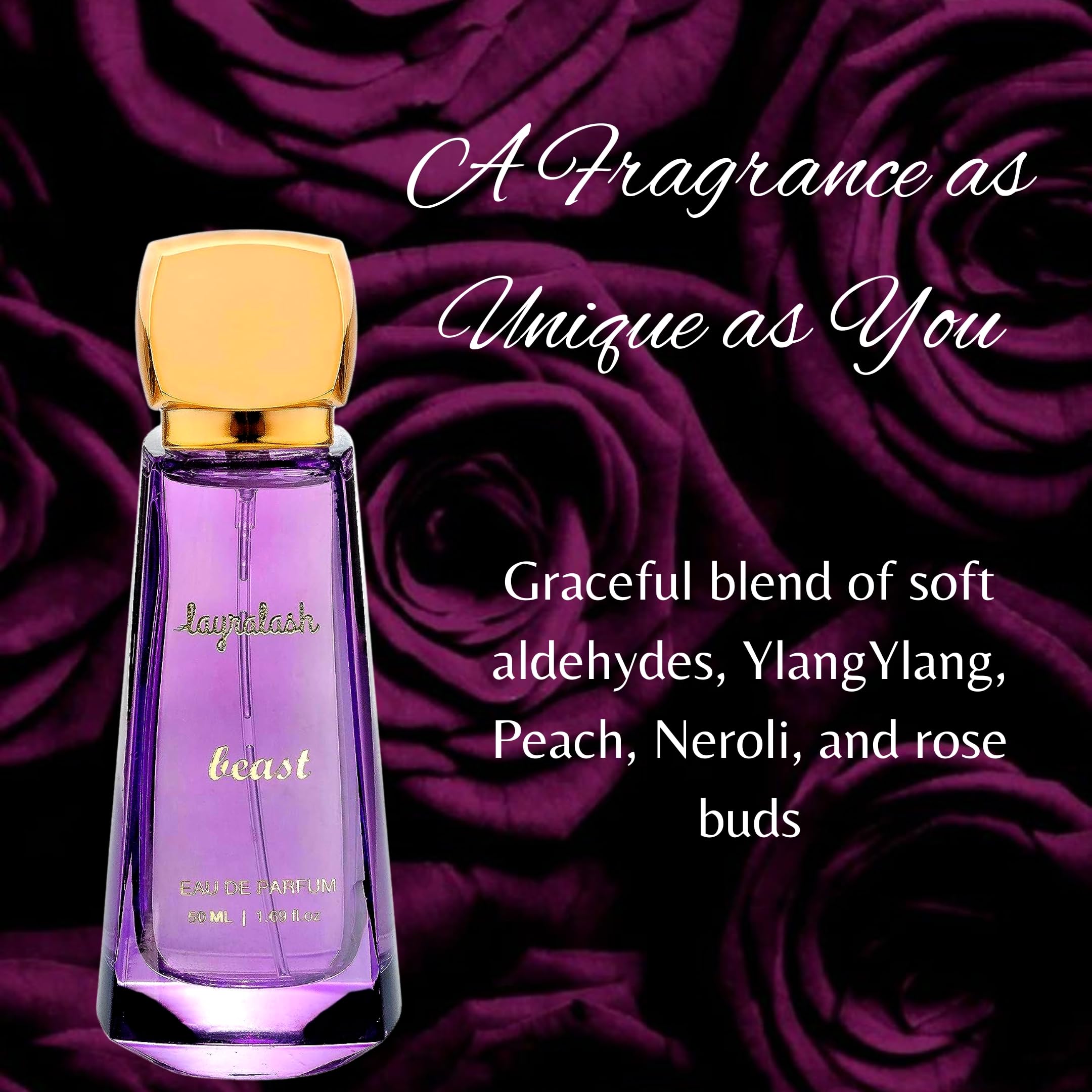 LAYRALASH BEAST Eau De Parfum for Women - 100% Natural Floral Perfume | Skin-Friendly Daily Fragrance | 50ml | Perfect for Work, Date Night & Special Occasions