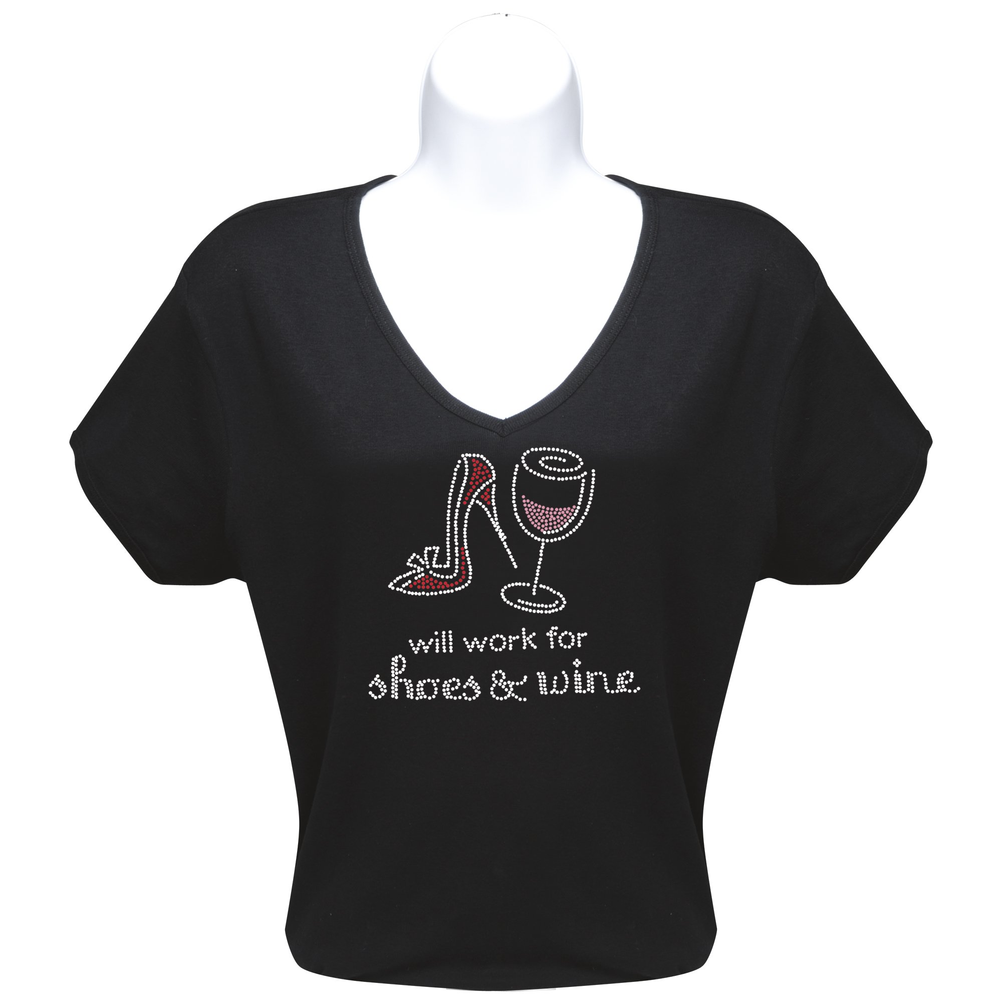 Chris's Stuff Women's Rhinestone V-Neck Cotton T-Shirt - Short Sleeve Casual Tee - Black - Perfect for Summer Outfits, Parties & Everyday Wear